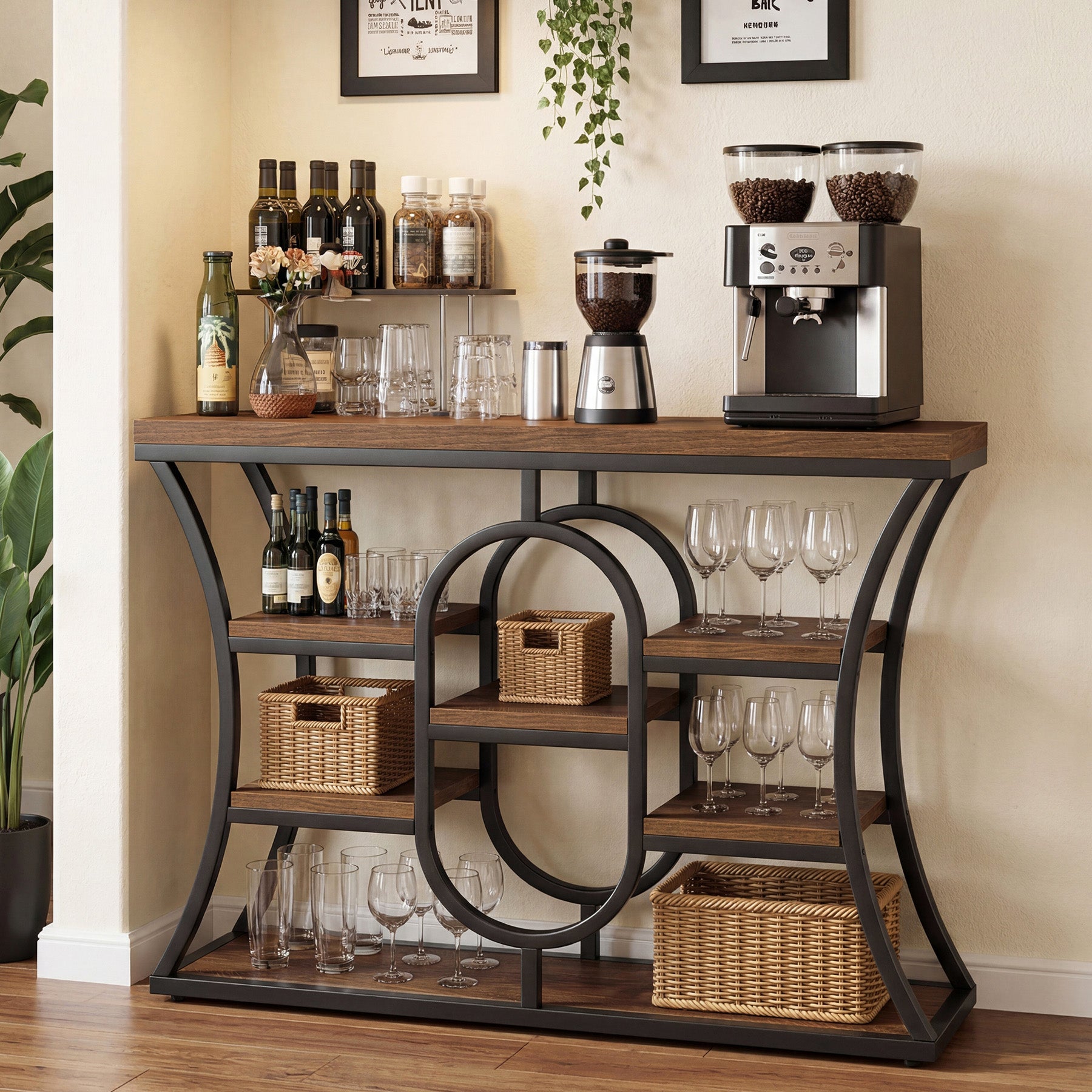105 cm Smalle Consoletafel met Opbergrekken, Industriële Entreetafel voor Hal Woonkamer Achter Bank