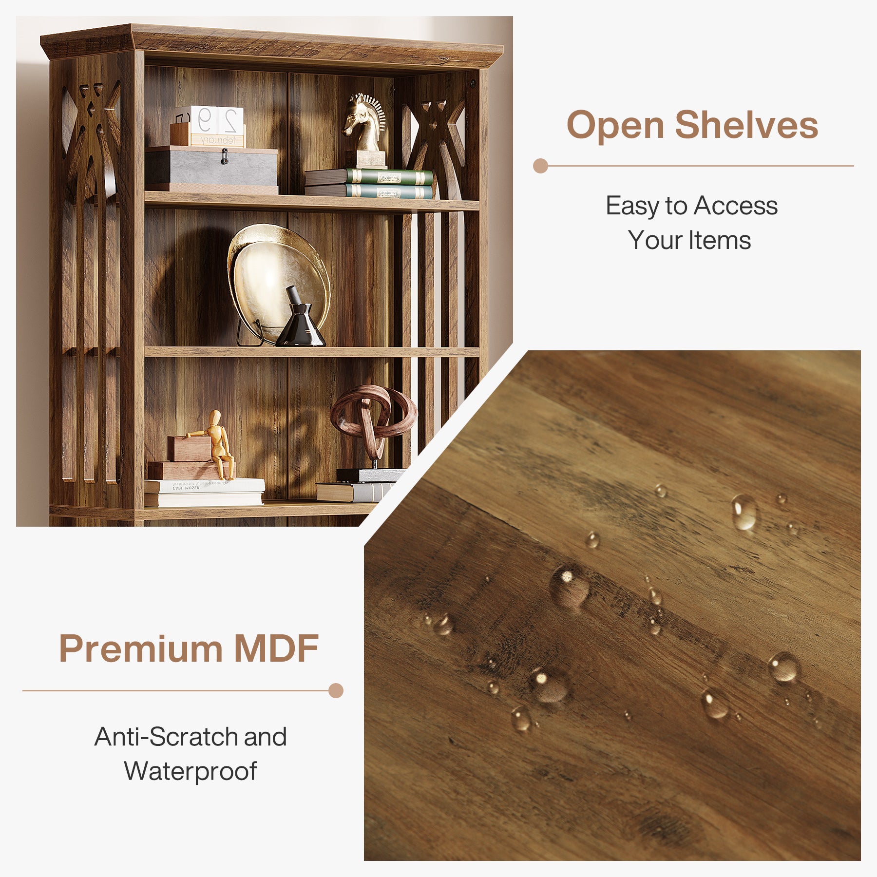 190 cm Hoge Boekenkast met 6 Lagen, Ruime Vrijstaande Houten Opberg- en Displaykast, Bruin