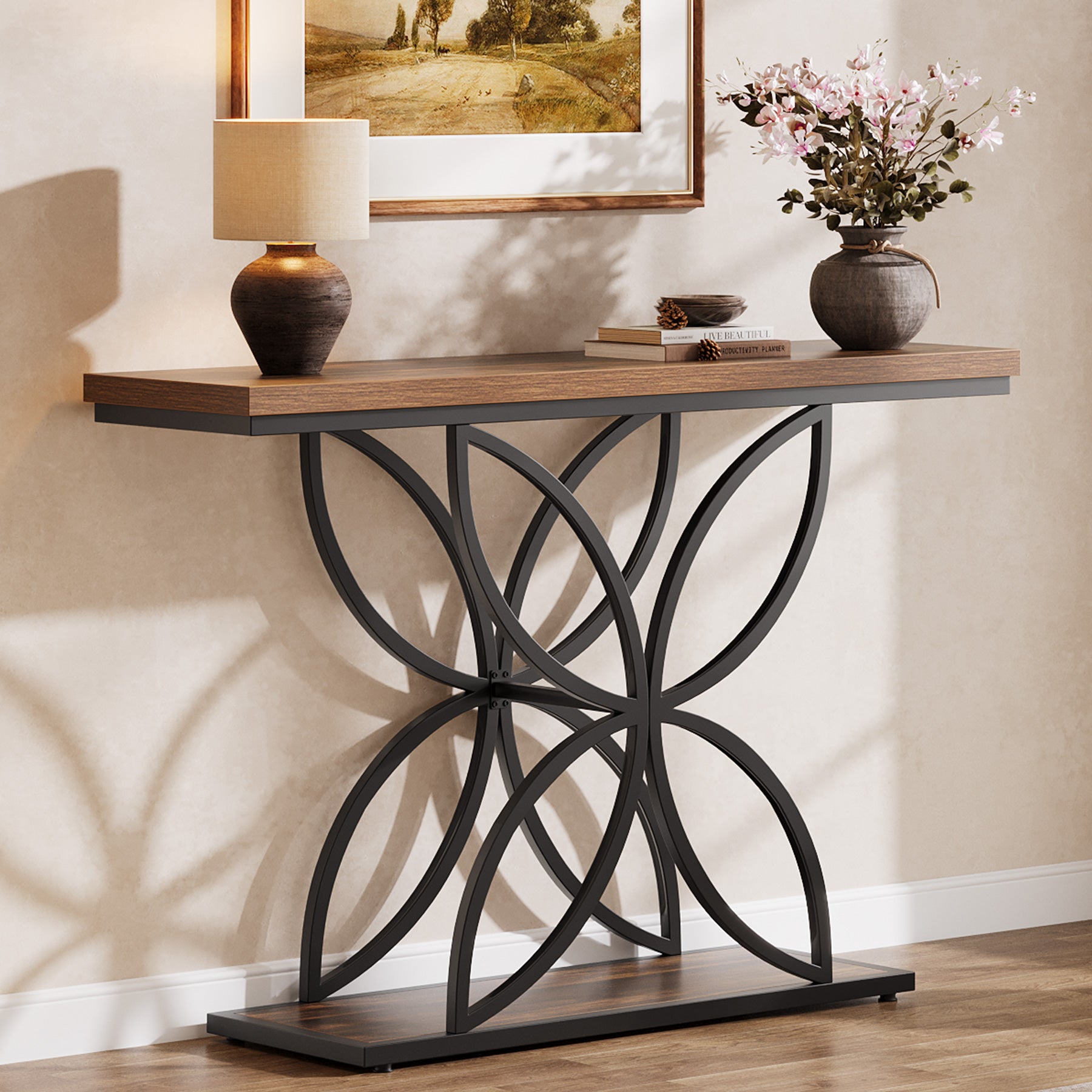 Tribesigns 120 cm Industrieel Console Tafel, Unieke Vlinder Metaal Basis