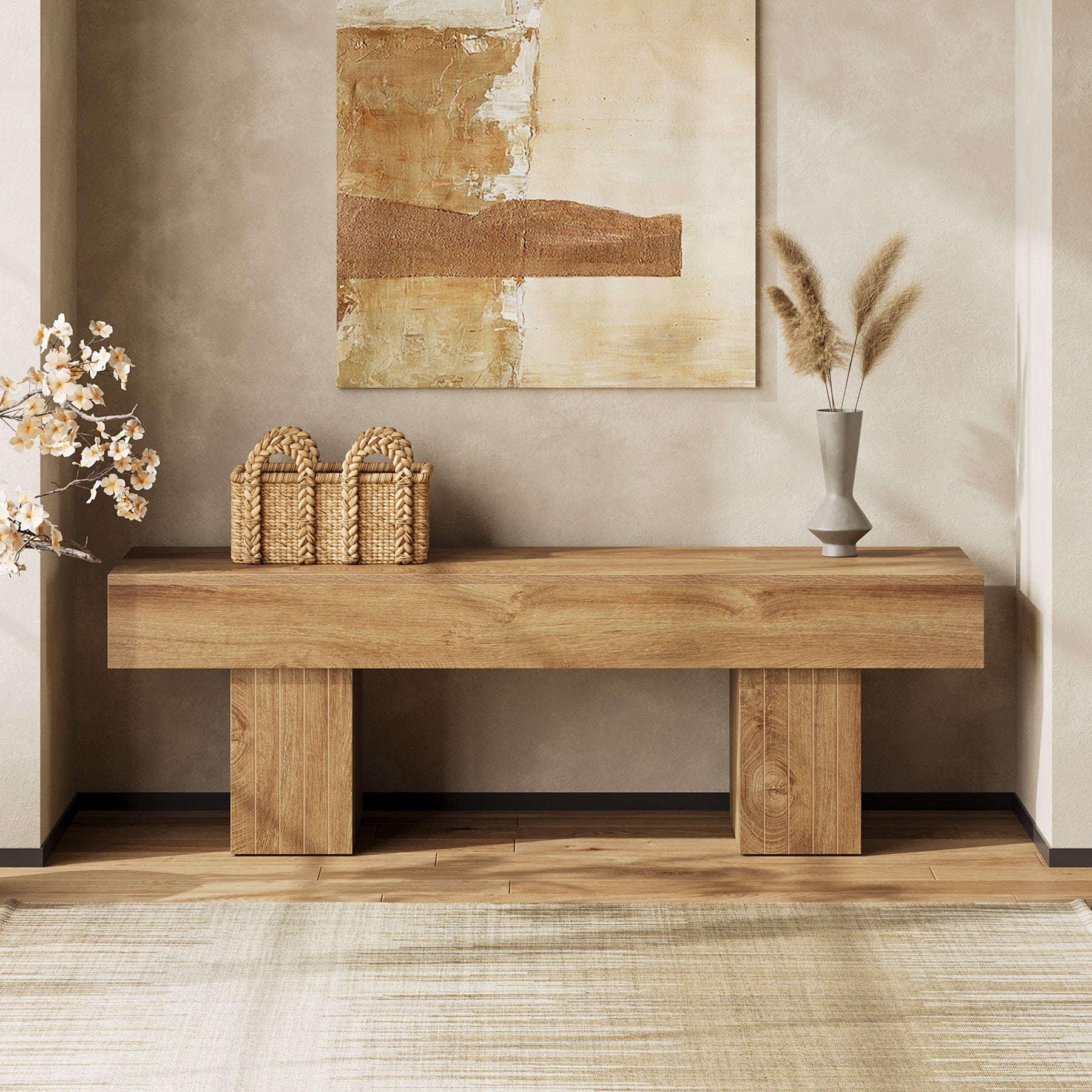 140 cm Houten Schoenenbank in Landelijke Stijl