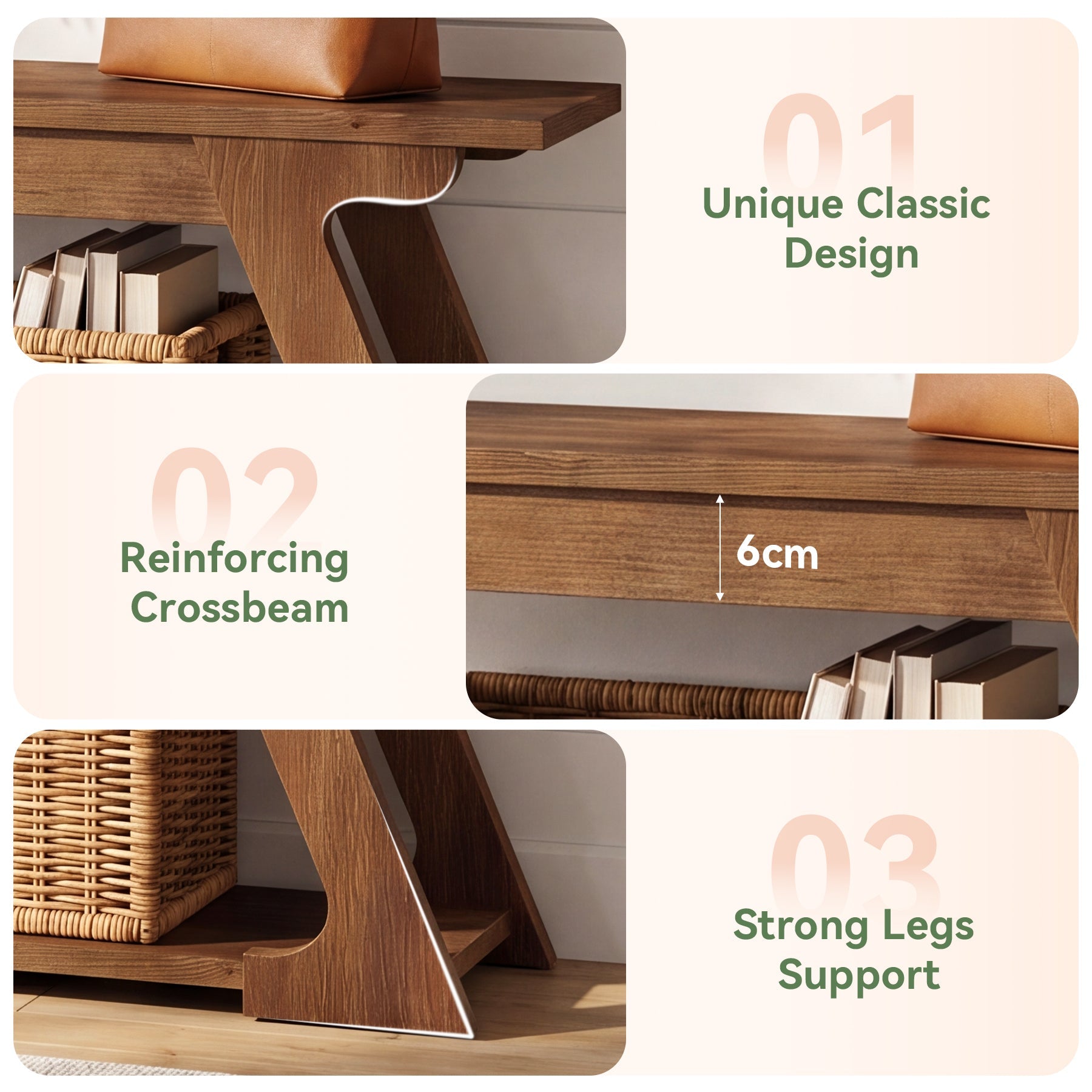 Tribesigns massief houten zitbank 150 cm met plank, landelijke halbank van massief hout