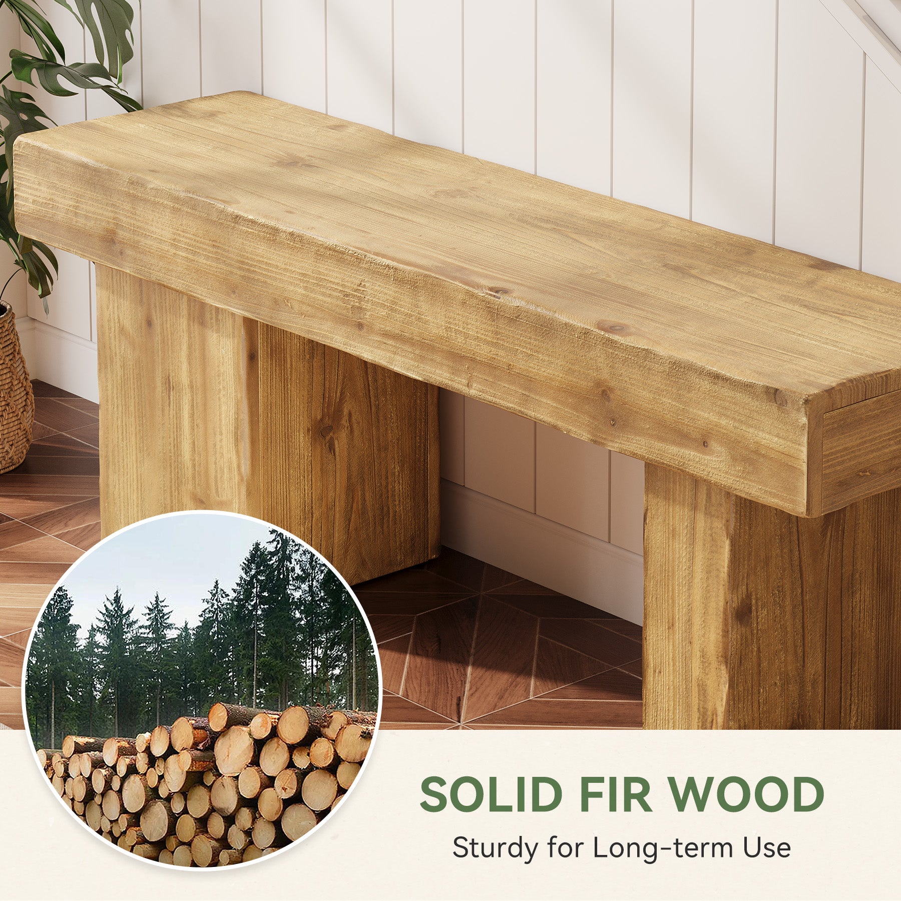 Tribesigns 119 cm massief houten halbank, farmhouse zitbank met dikke zitting