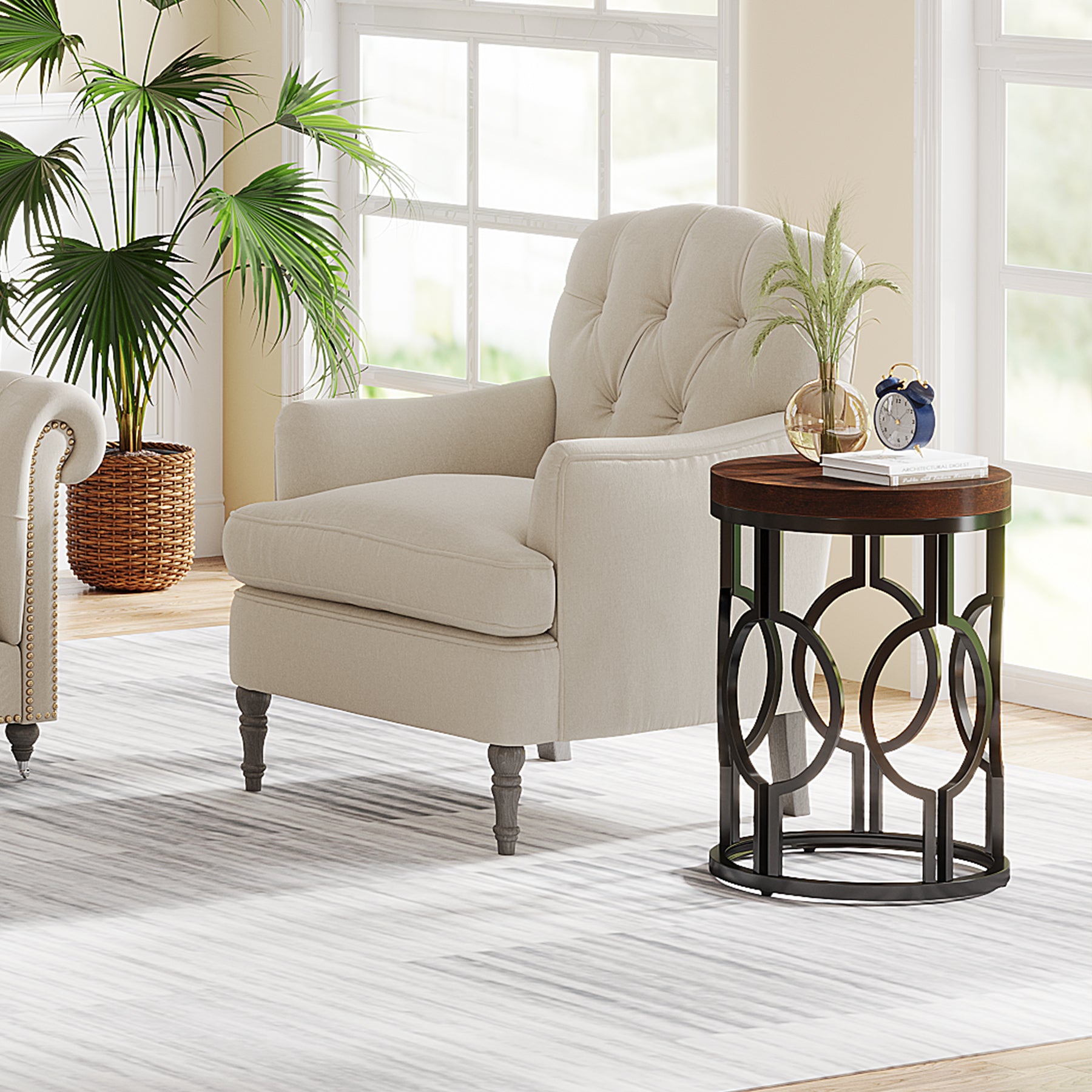 Ronde Bijzettafel van 45 cm met Industrieel Hol Metalen Frame