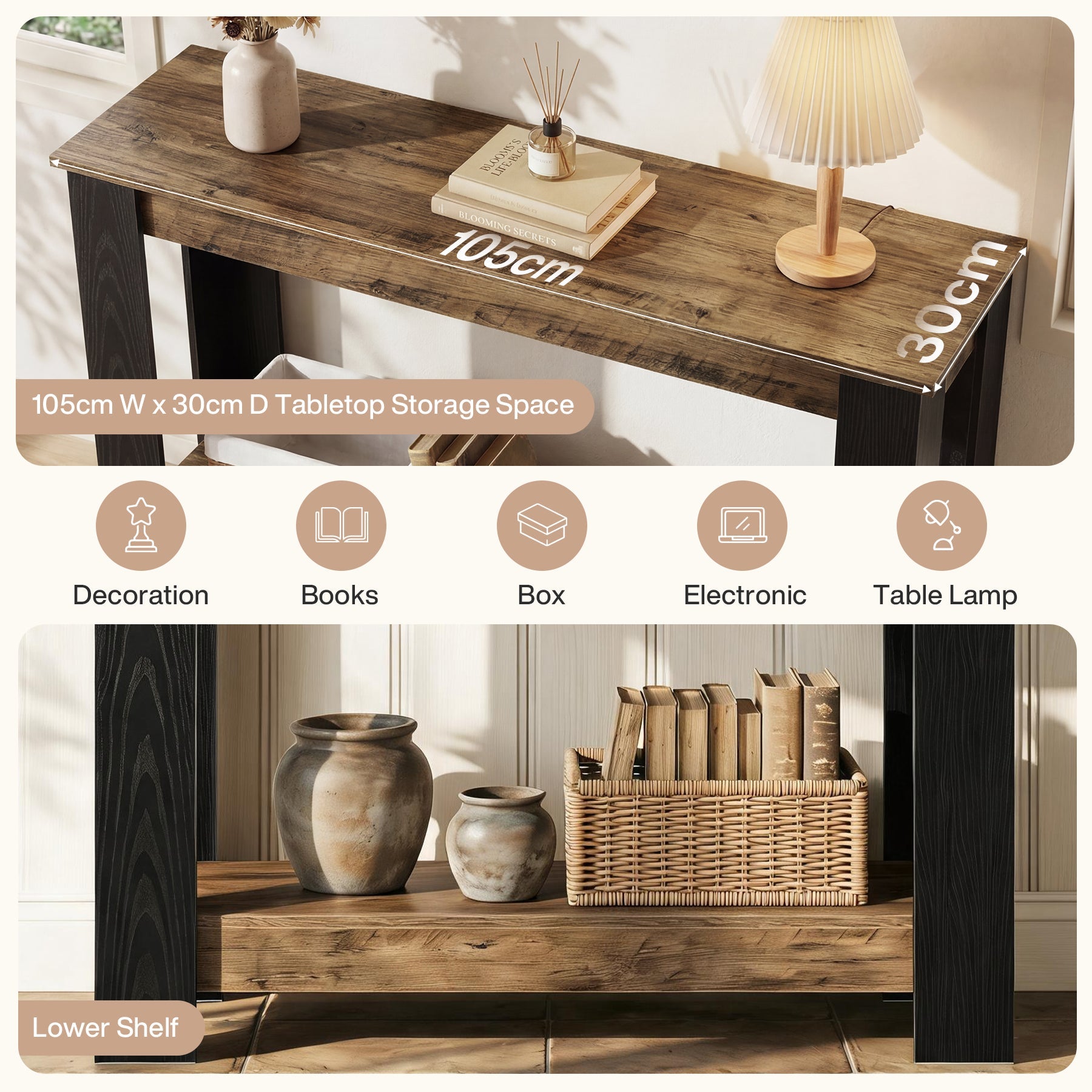 Tribesigns Smalle Console Tafel 105 cm in Industriële Stijl, 2-traps Haltafel voor Entree & Woonkamer