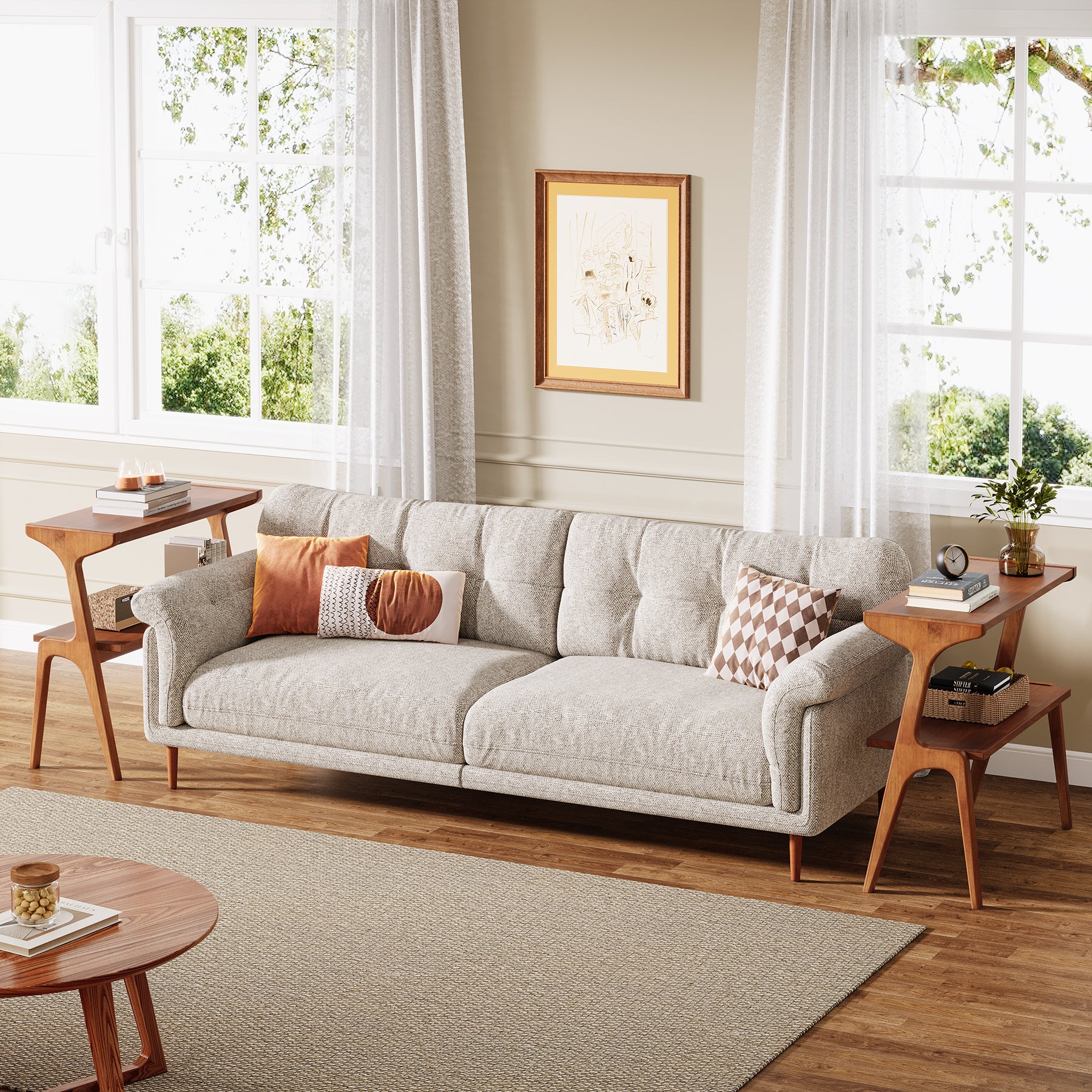 70 cm Tribesigns Bijzettafel van Massief Hout, Smalle 2-Laagse Tafel met Legplanken