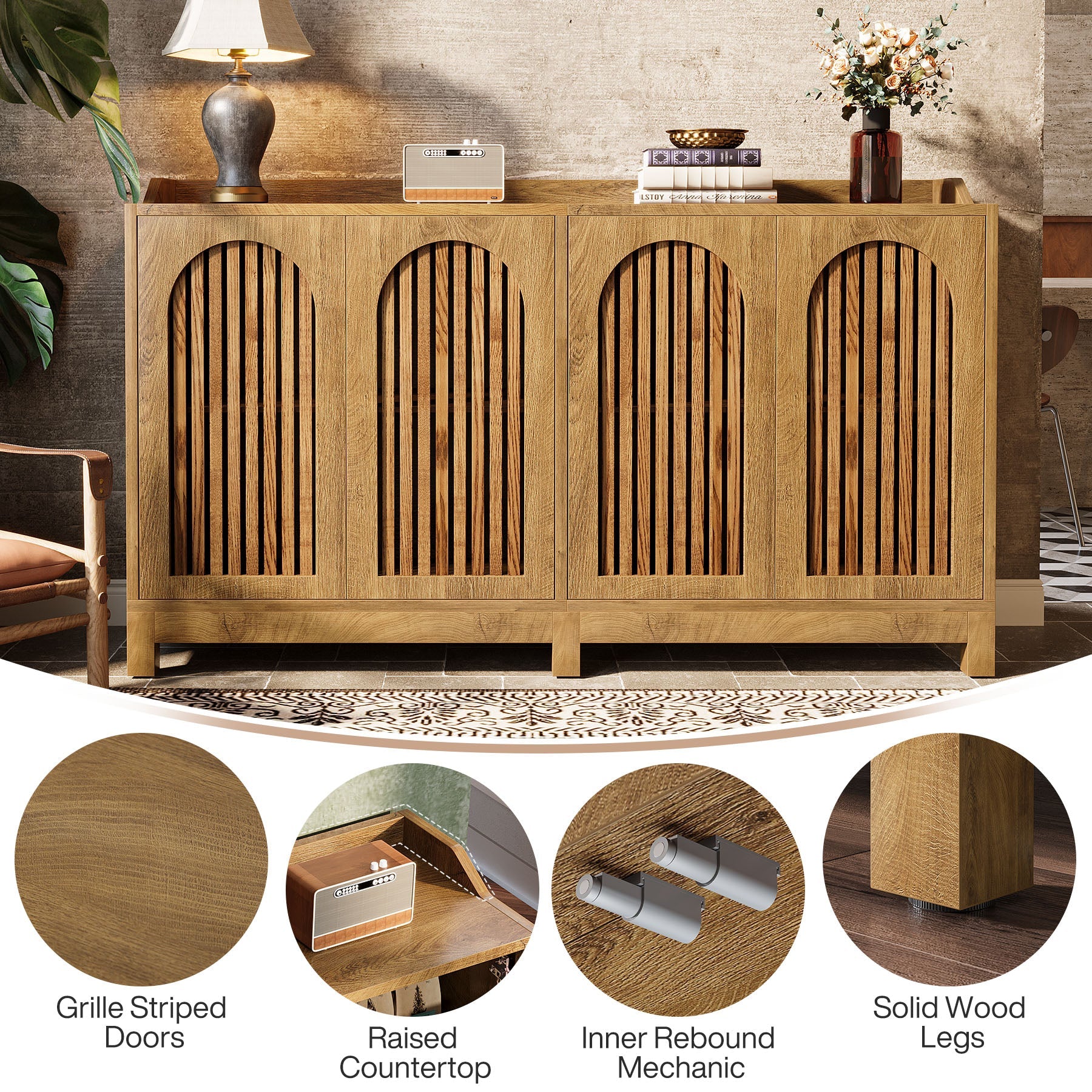 Tribesigns Dressoir 145 cm, Buffetkast met Deuren & Verstelbare Planken