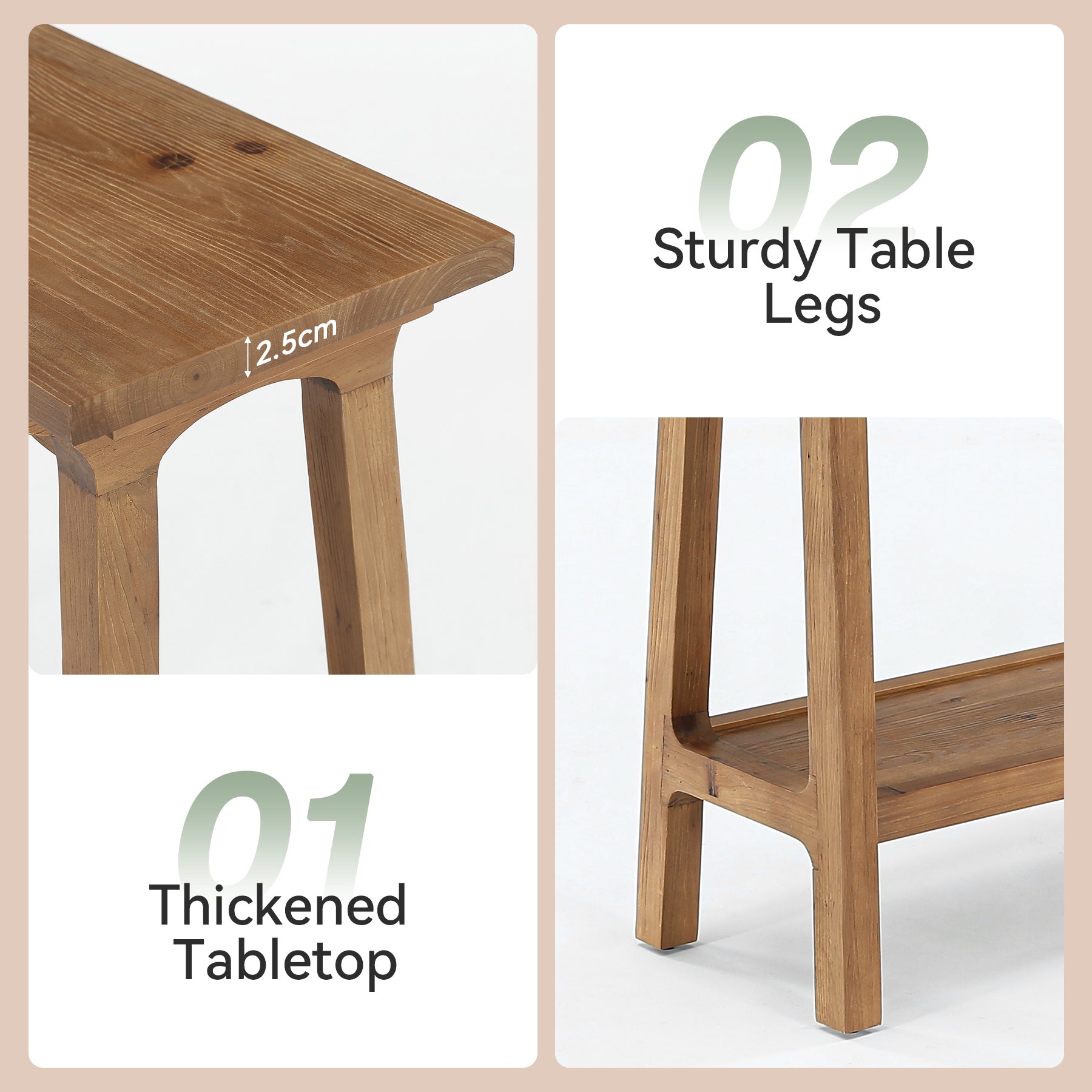 Tribesigns Massief Houten Console Tafel 100 cm, Smalle Haltafel met 2 Planken voor Entree & Woonkamer