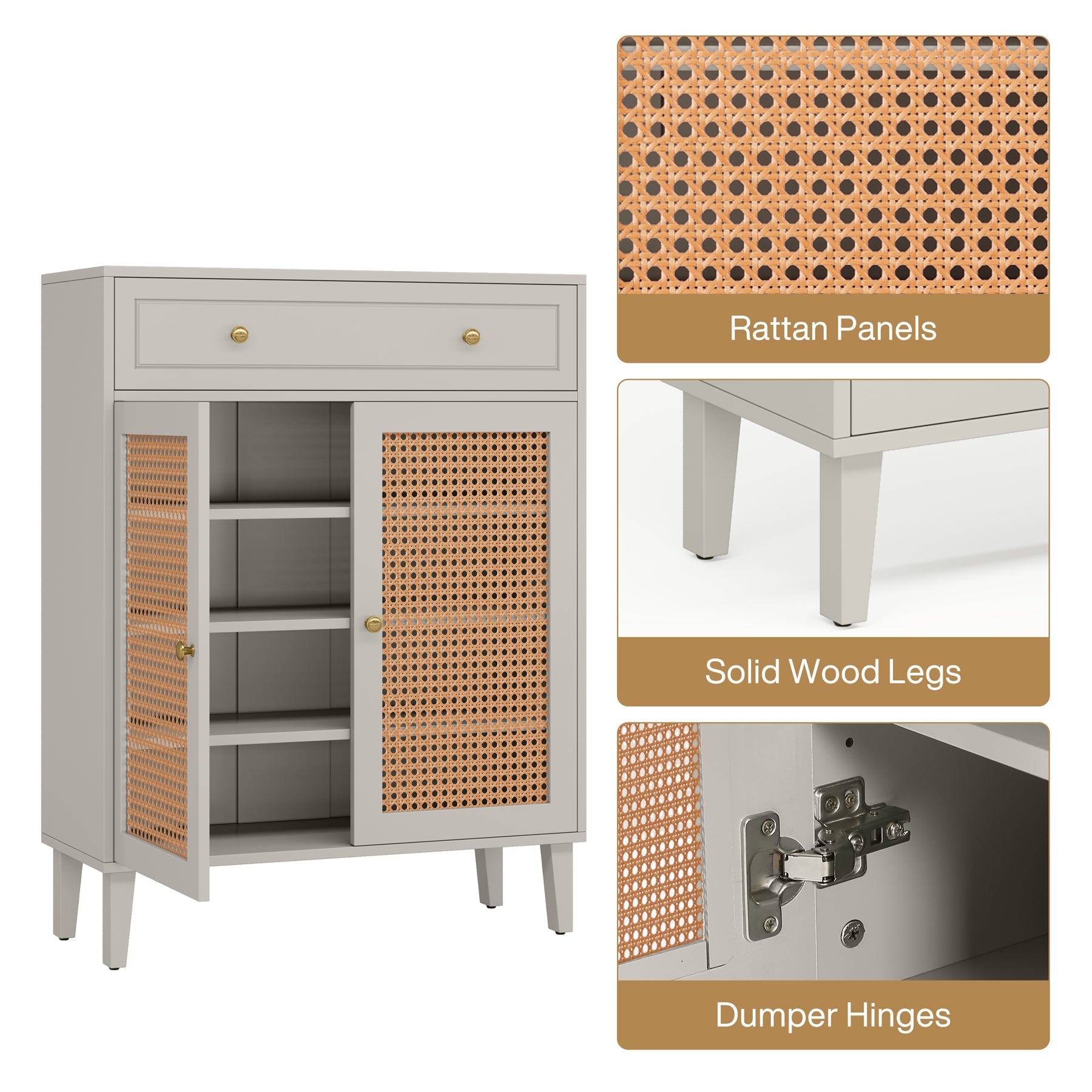 110 cm Schoenenkast, Mintgroene Rotan Opbergkast met Deuren en Lade voor Hal