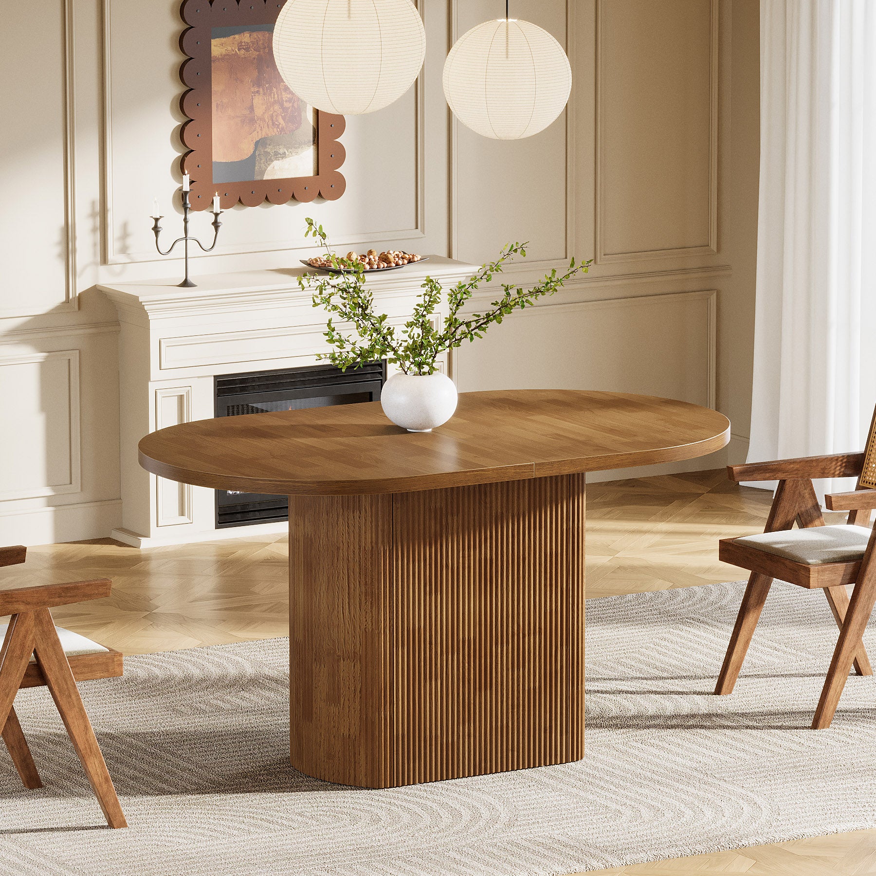 120 cm Ovale Eettafel voor 4 Personen, Rustieke Houten Keukentafel