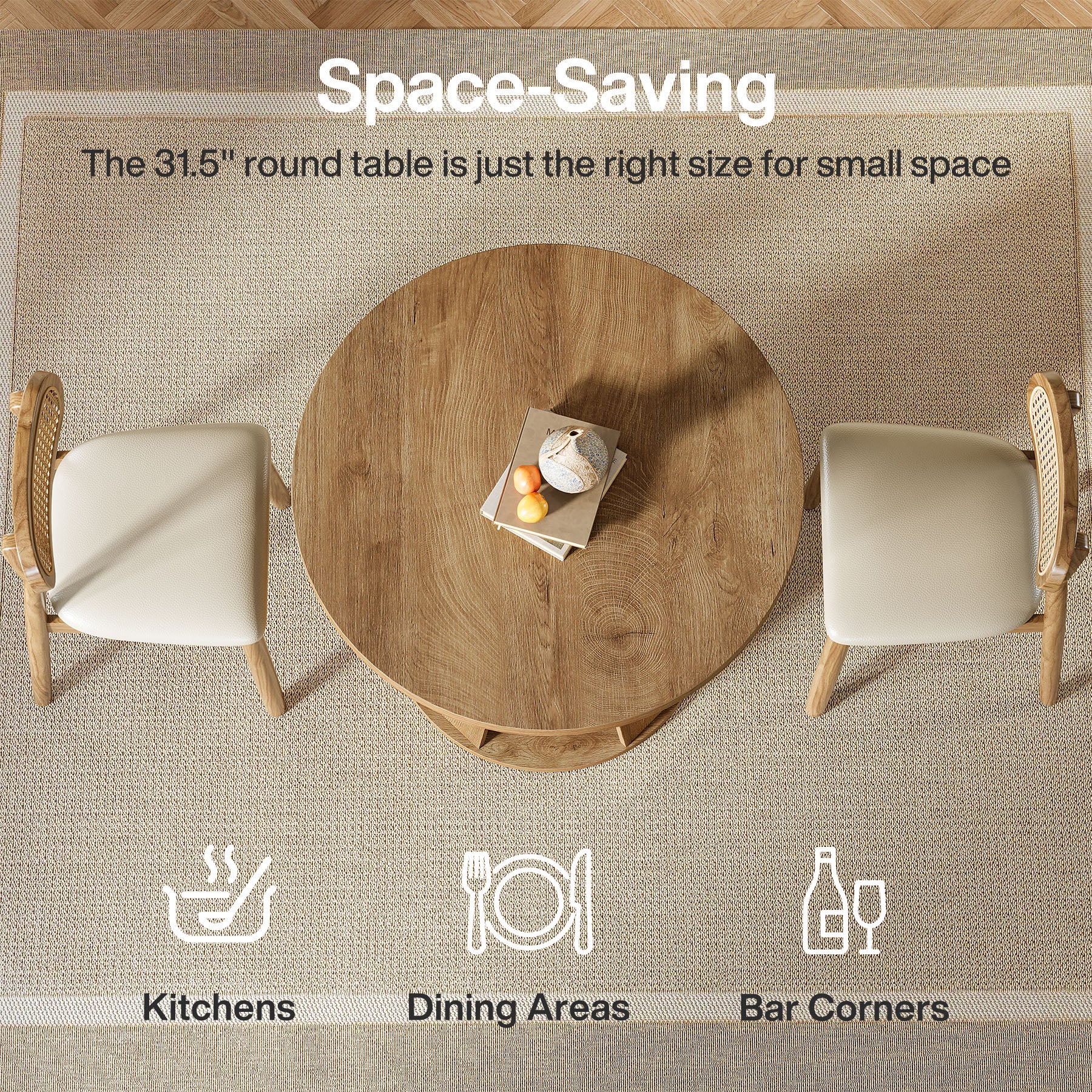 80 cm Ronde Eettafel voor 2-4 Personen, Kleine Boerenkeuken Tafel met 2-Tier Opberplank
