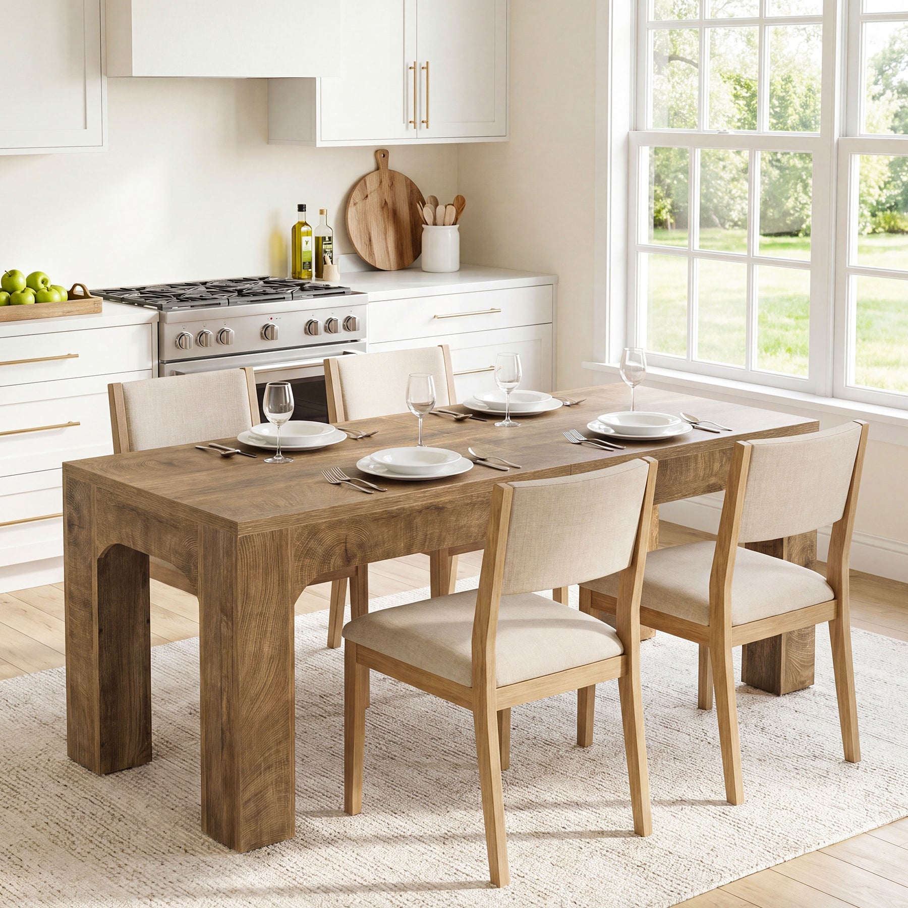 Eettafel van 180 cm voor 4–6 personen, rechthoekige eettafel in landelijke stijl met stevige poten