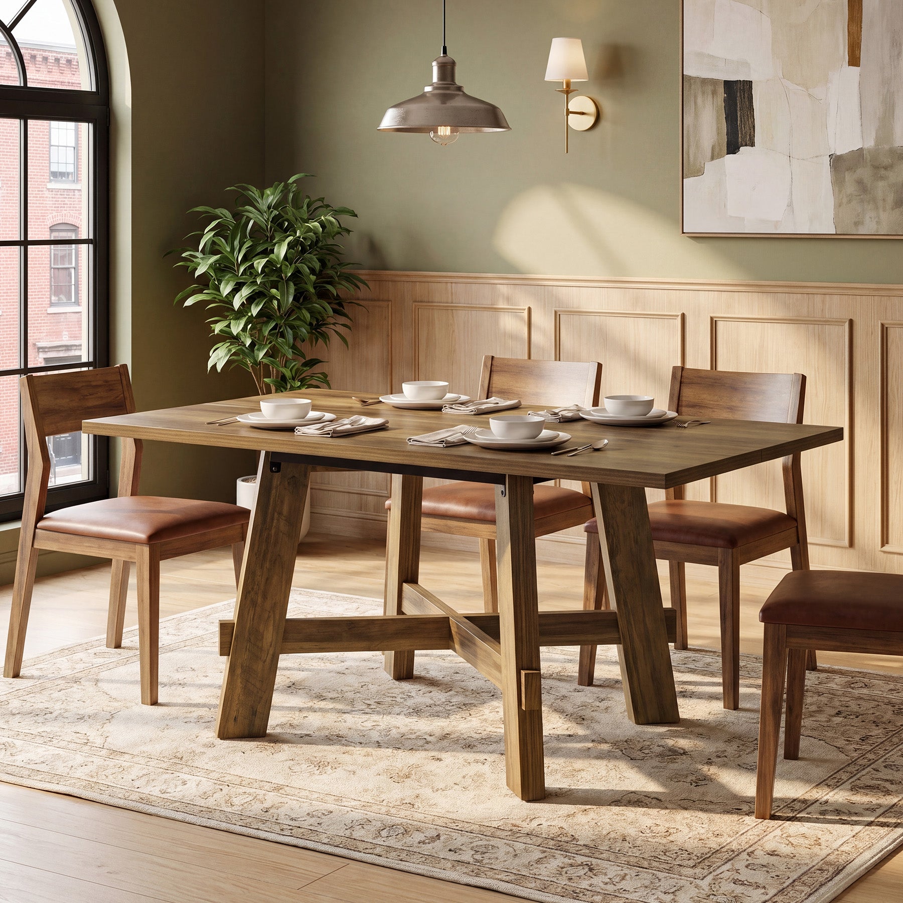 Tribesigns 140 cm landelijke eettafel voor 4 personen met kruissteun, houten keukentafel voor appartement en eetkamer