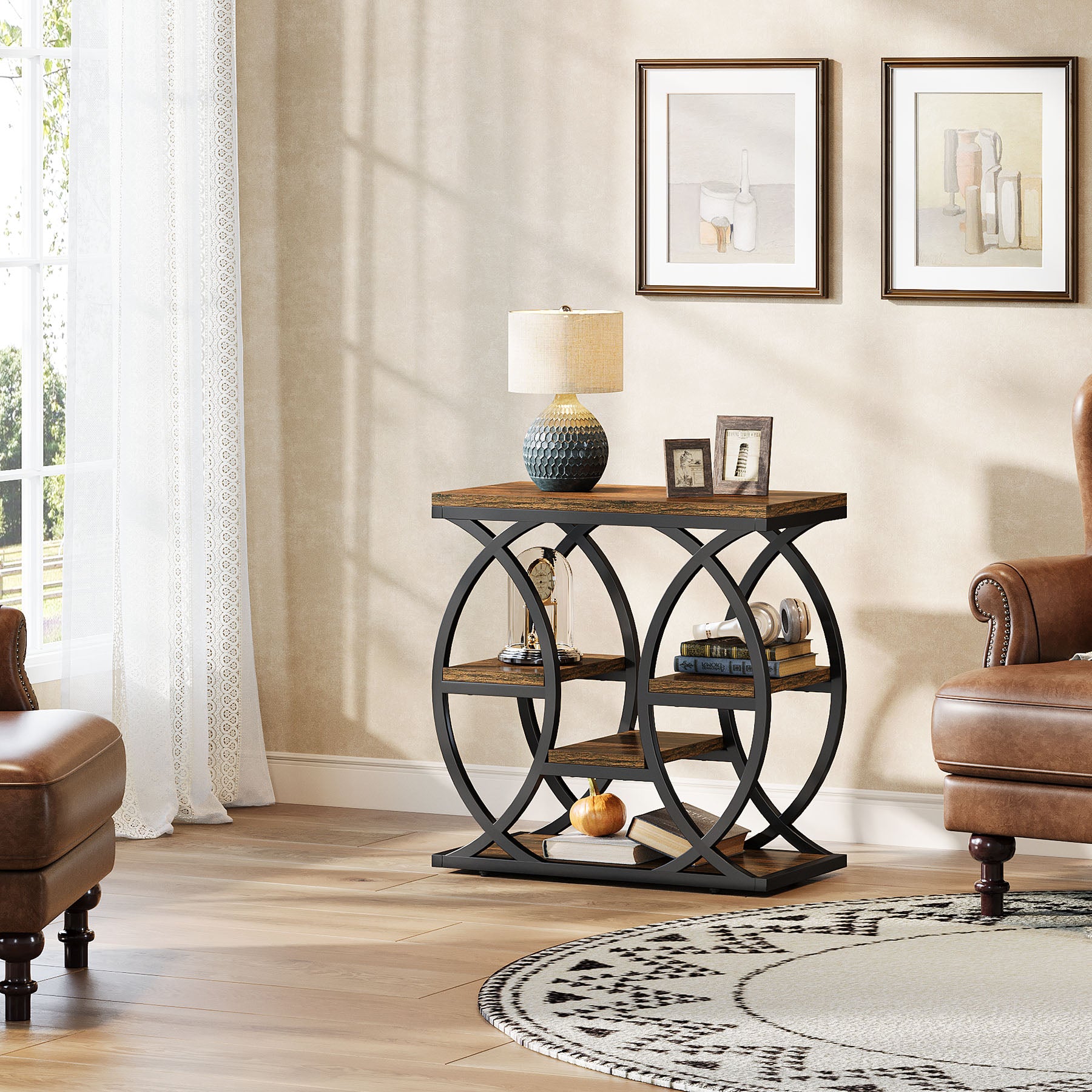 Tribesigns Bijzettafel met 4 Planken, 60 cm Smal Nachtkastje met Opbergruimte voor Woonkamer