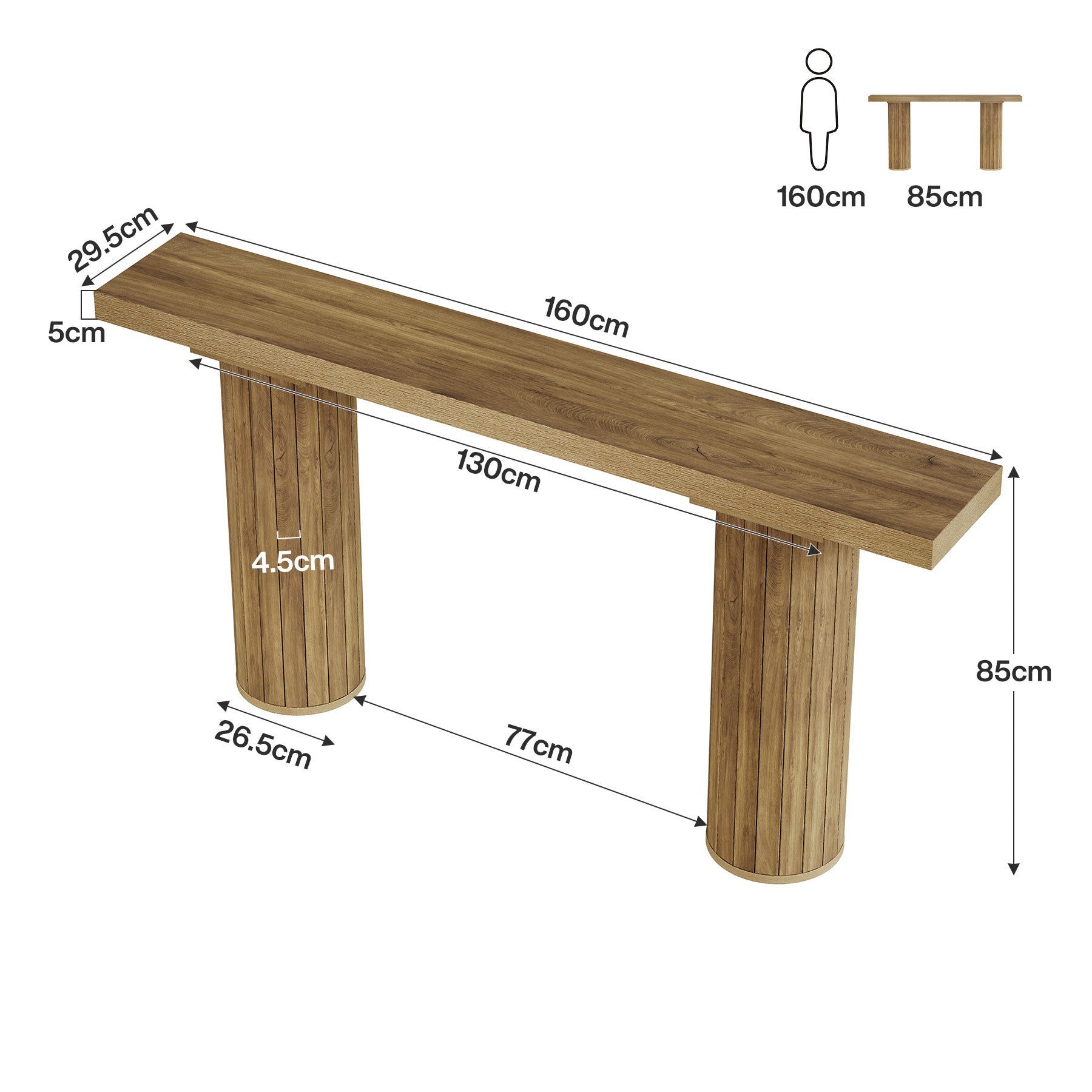 160 cm Consoletafel, Lange Boerenstijl Sofatafel voor Woonkamer, Smalle Entreetafel voor Hal of Gang