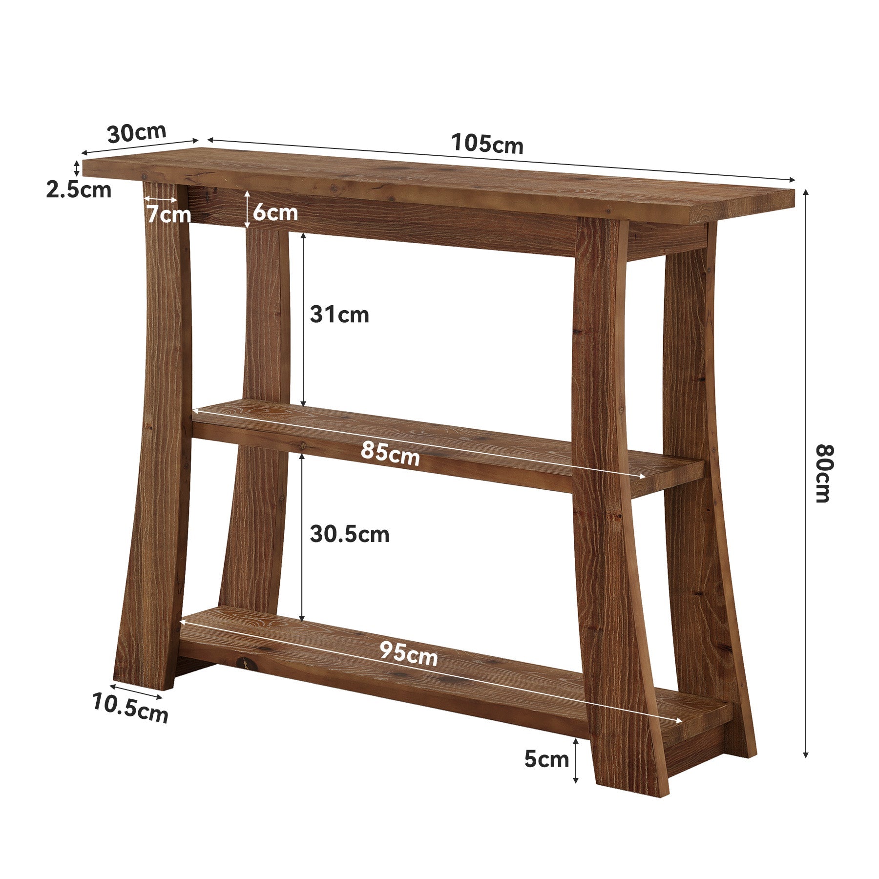 Tribesigns massief houten consoletafel met 3 legplanken, smalle haltafel van 105 cm