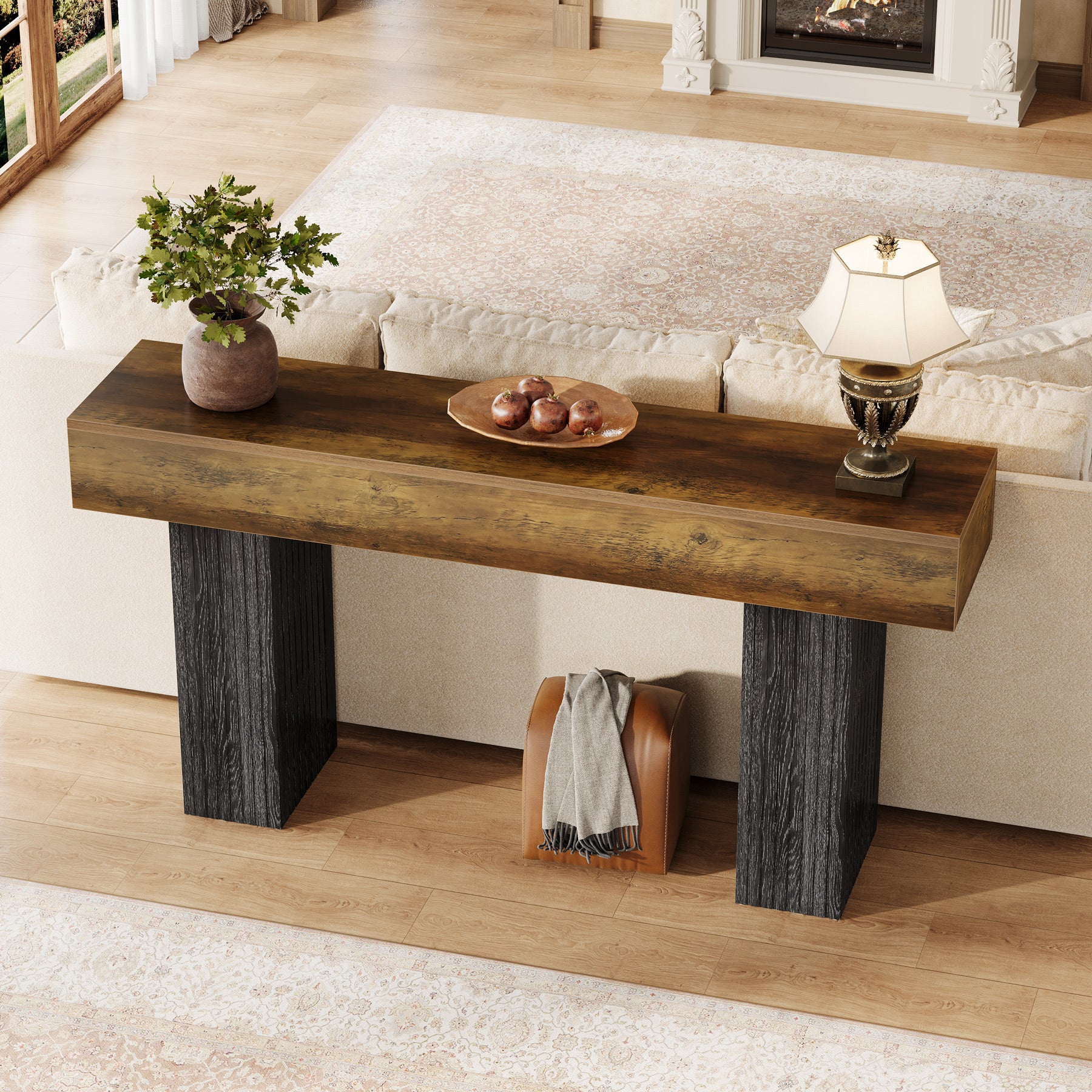 160 cm Lange Entreetafel van Hout, Landelijke Consoletafel voor Hal en Woonkamer