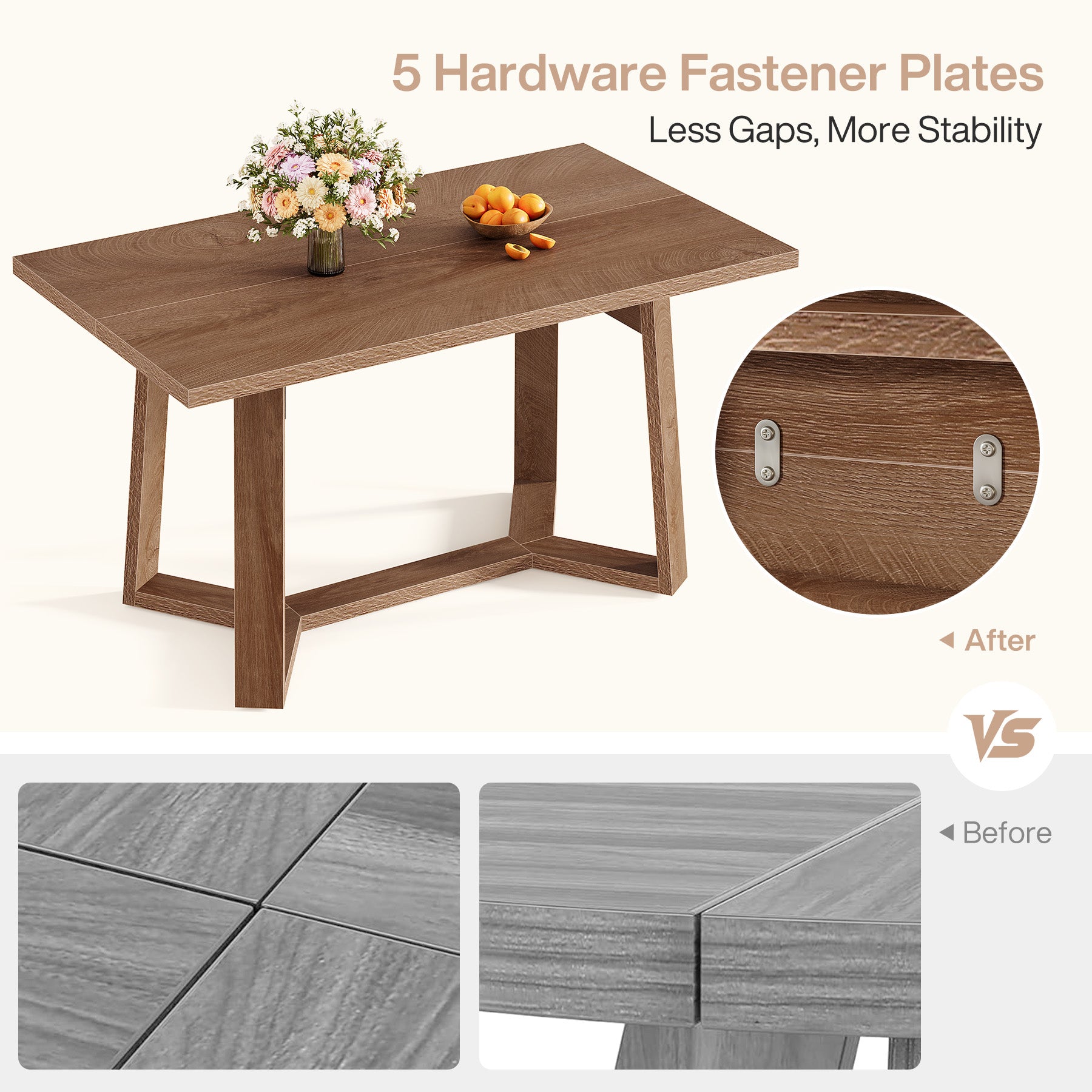 Eettafel van 120 cm in landhuisstijl voor 4 personen, houten keukentafel in bruin