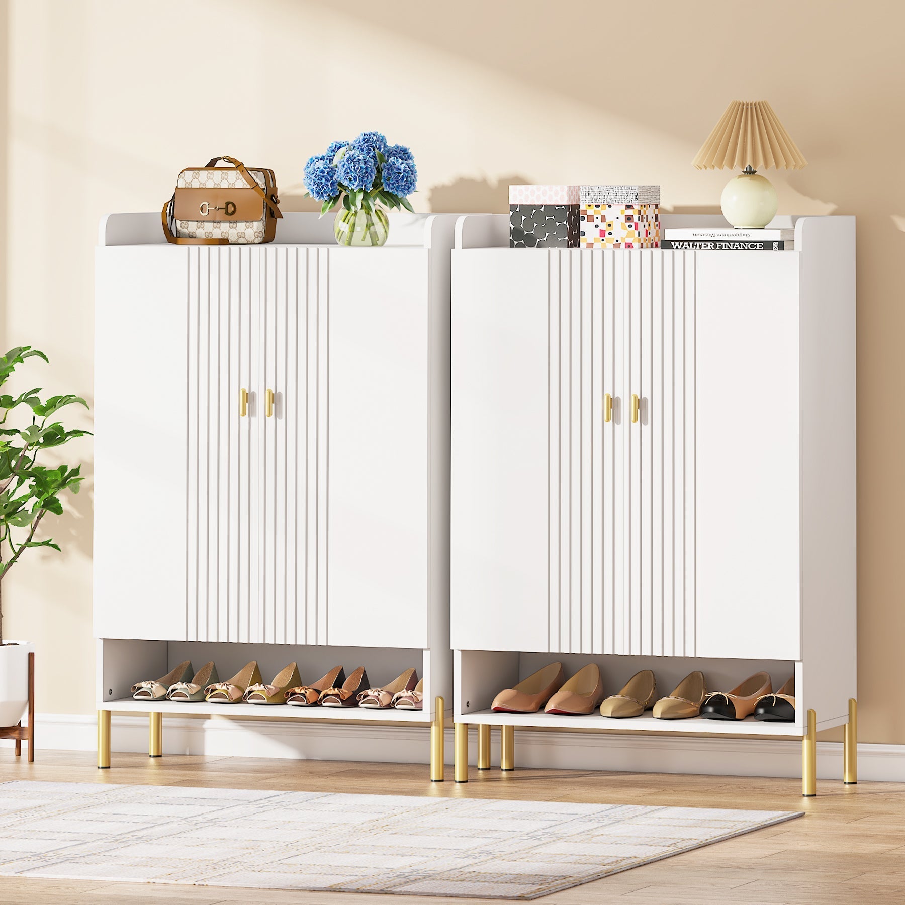 110 cm Smalle Schoenenkast, Zes Planken Opbergmeubel met Deuren voor Hal en Entree