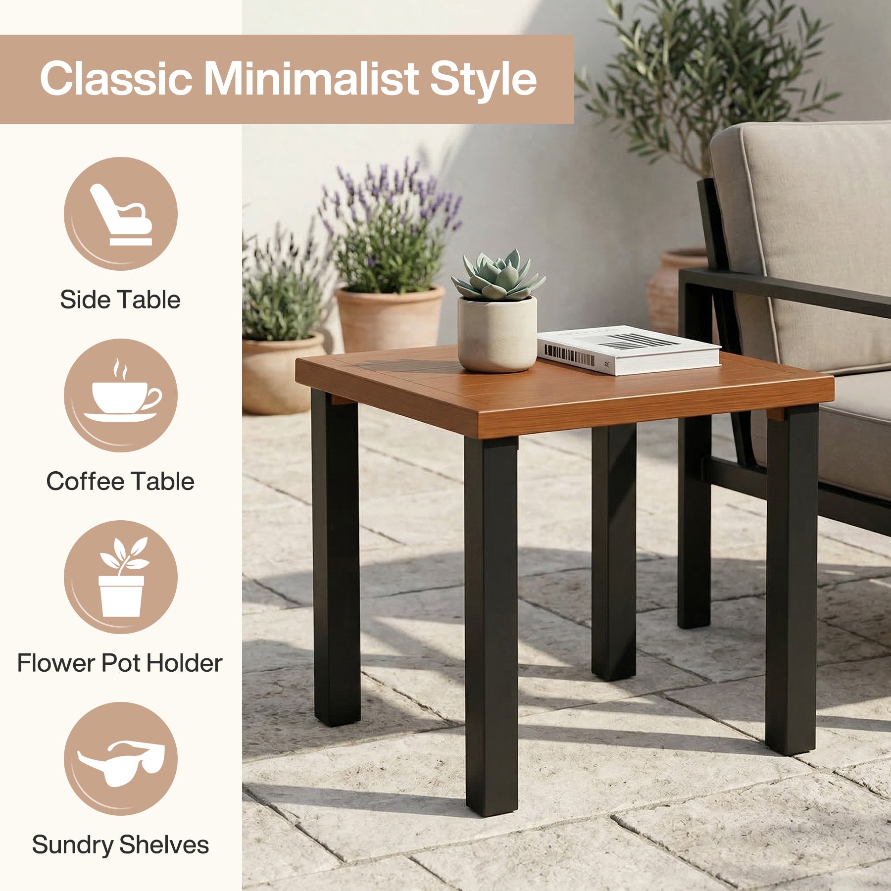 45 cm Buiten Bijzettafel in Houtlook, Weerbestendige Balkontafel voor Tuin Terras Woonruimte