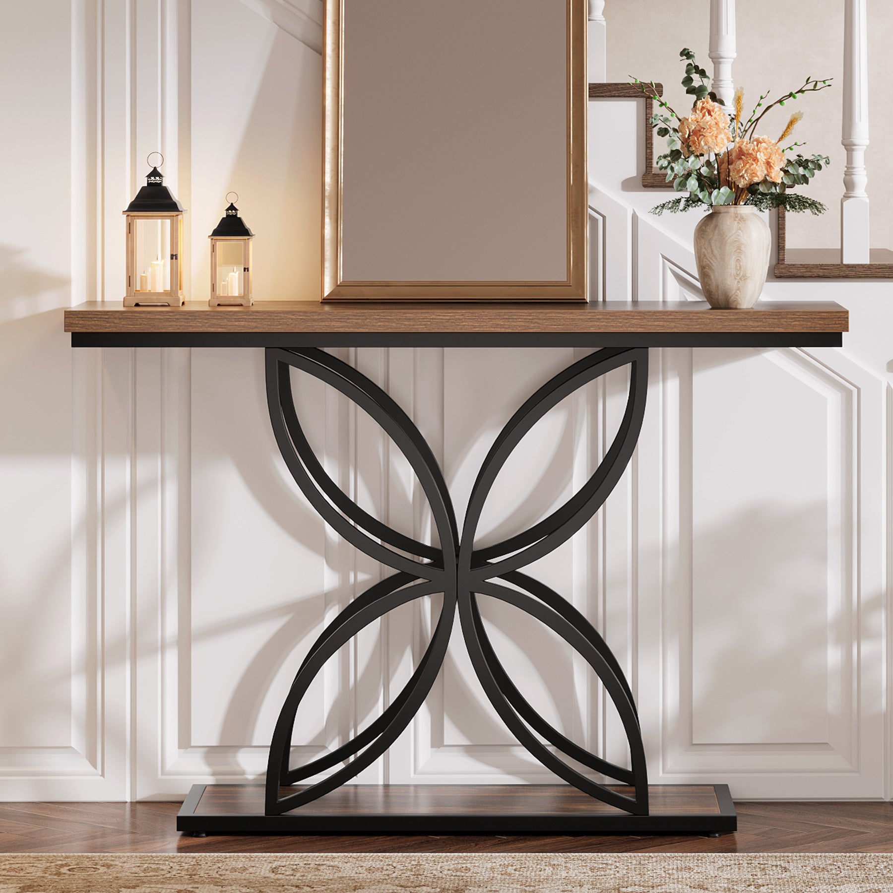 Tribesigns 120 cm Industrieel Console Tafel, Unieke Vlinder Metaal Basis