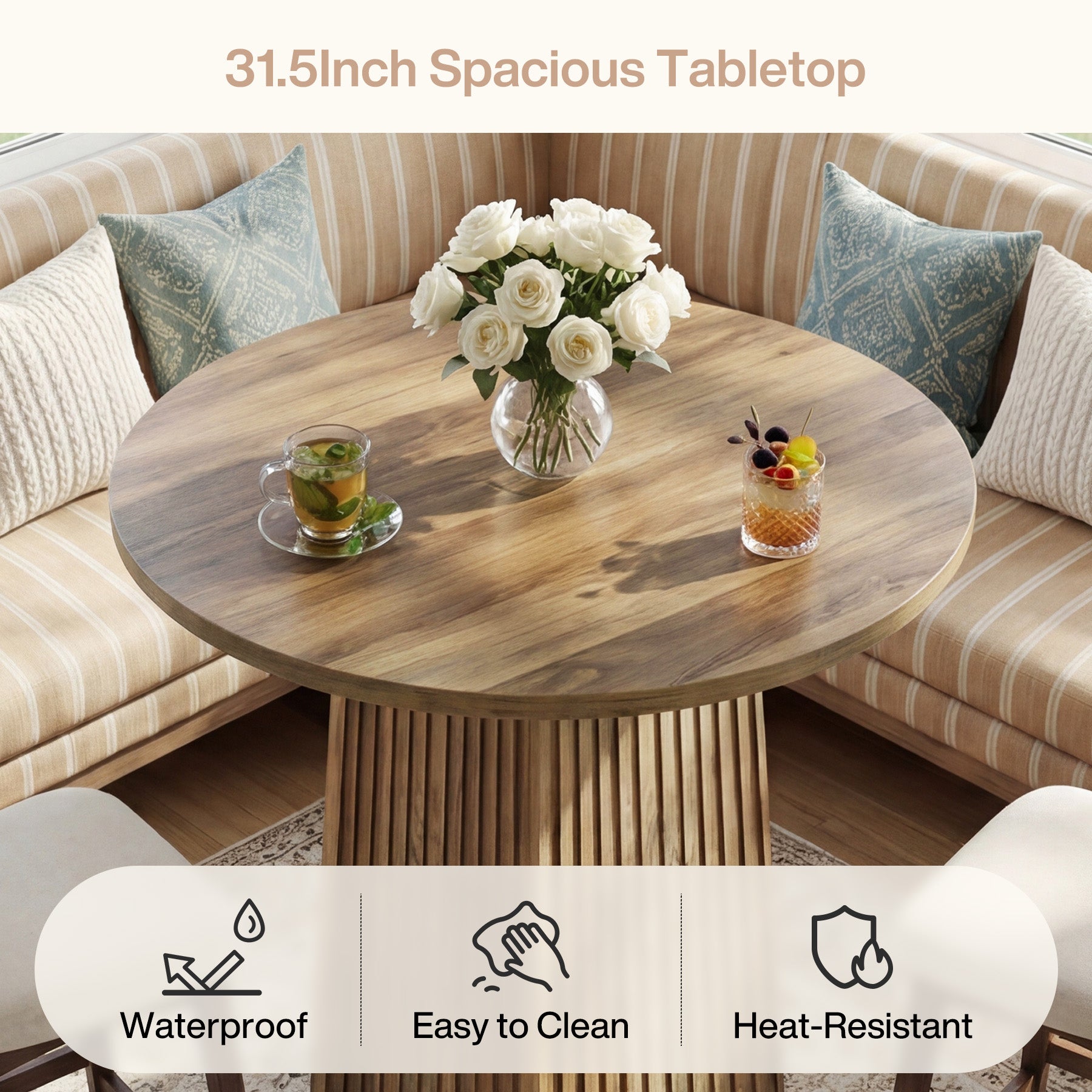 80 cm Tribesigns Ronde Eettafel, Houten Pedestal Tafel voor 2 Personen