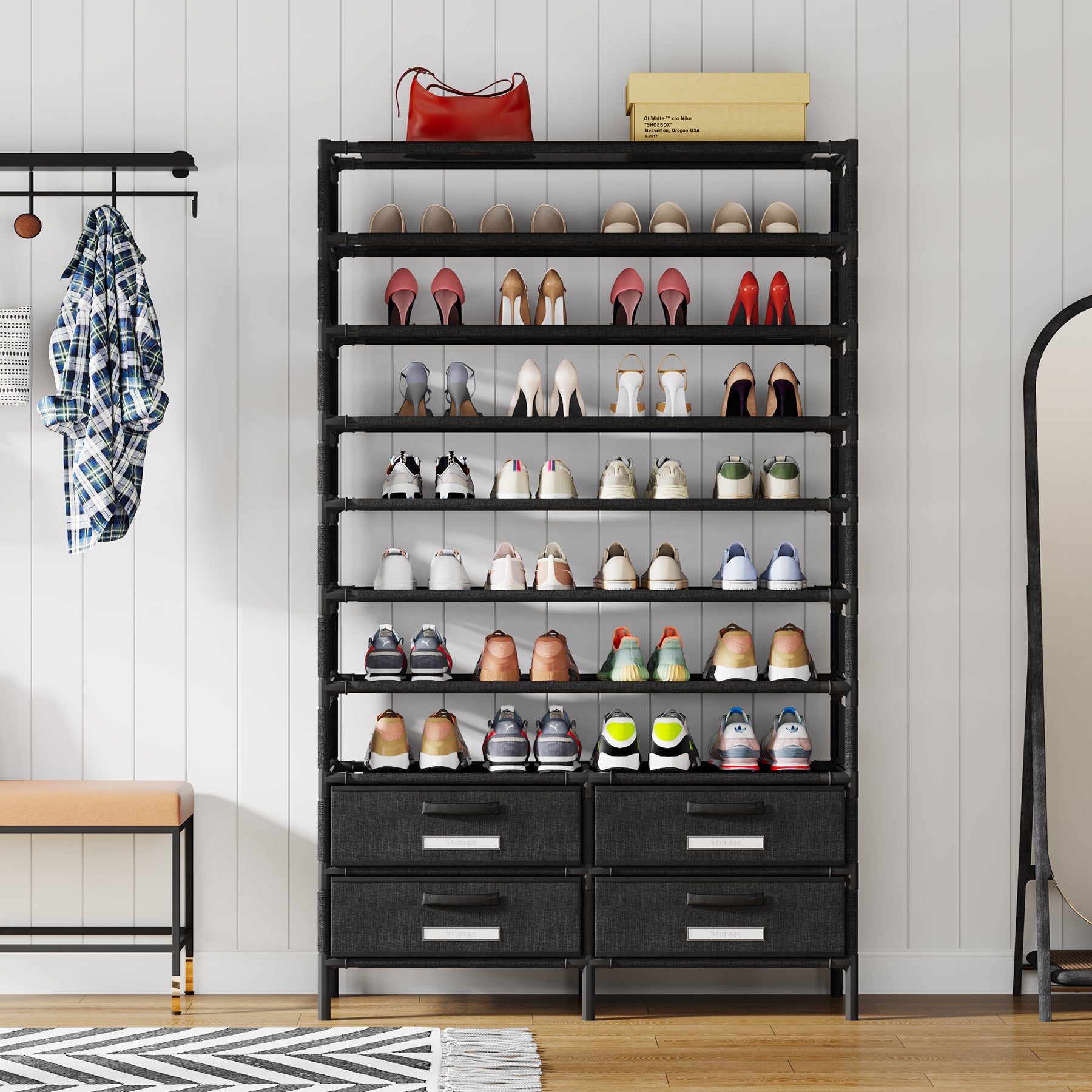 Tribesigns 10-Tier Schoenenrek met 4 Lades, Staand Organisator voor 32 Paar Schoenen