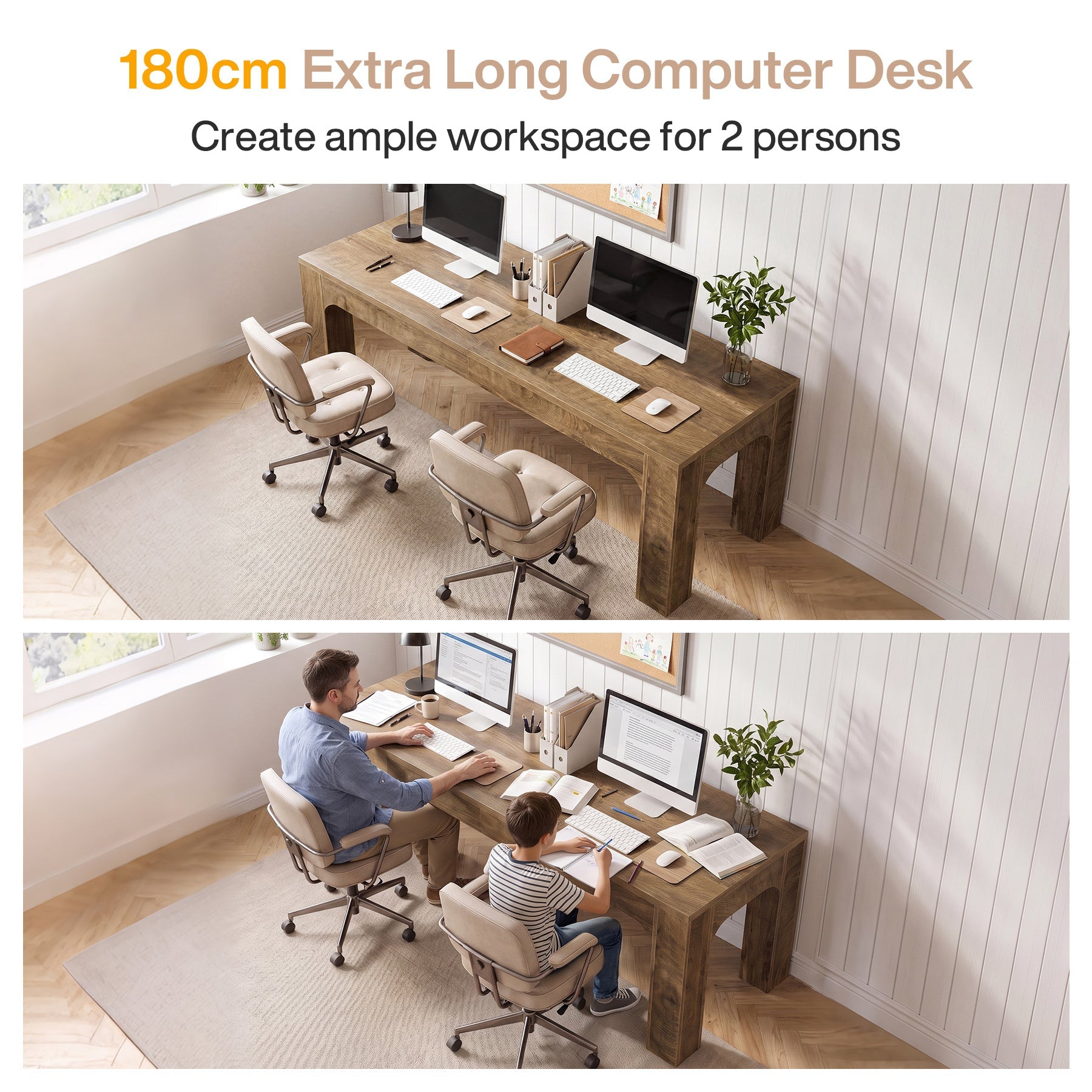 Bureau voor 2 personen van 180 cm, dubbel bureau voor thuiswerken en kantoor