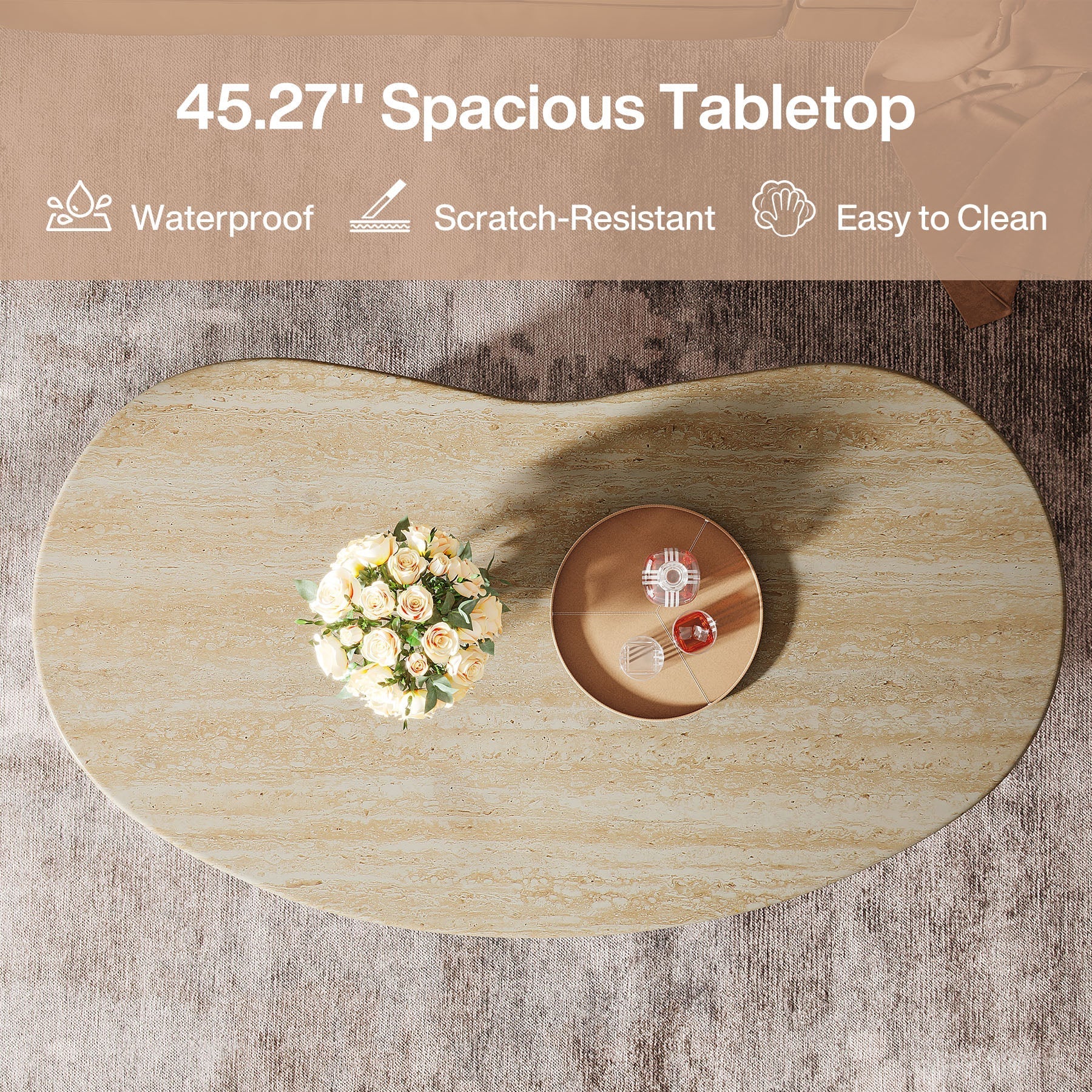 115 cm Ovale Salontafel, Grote Houten Cocktailtafel met Asymmetrische Voet in Eiken