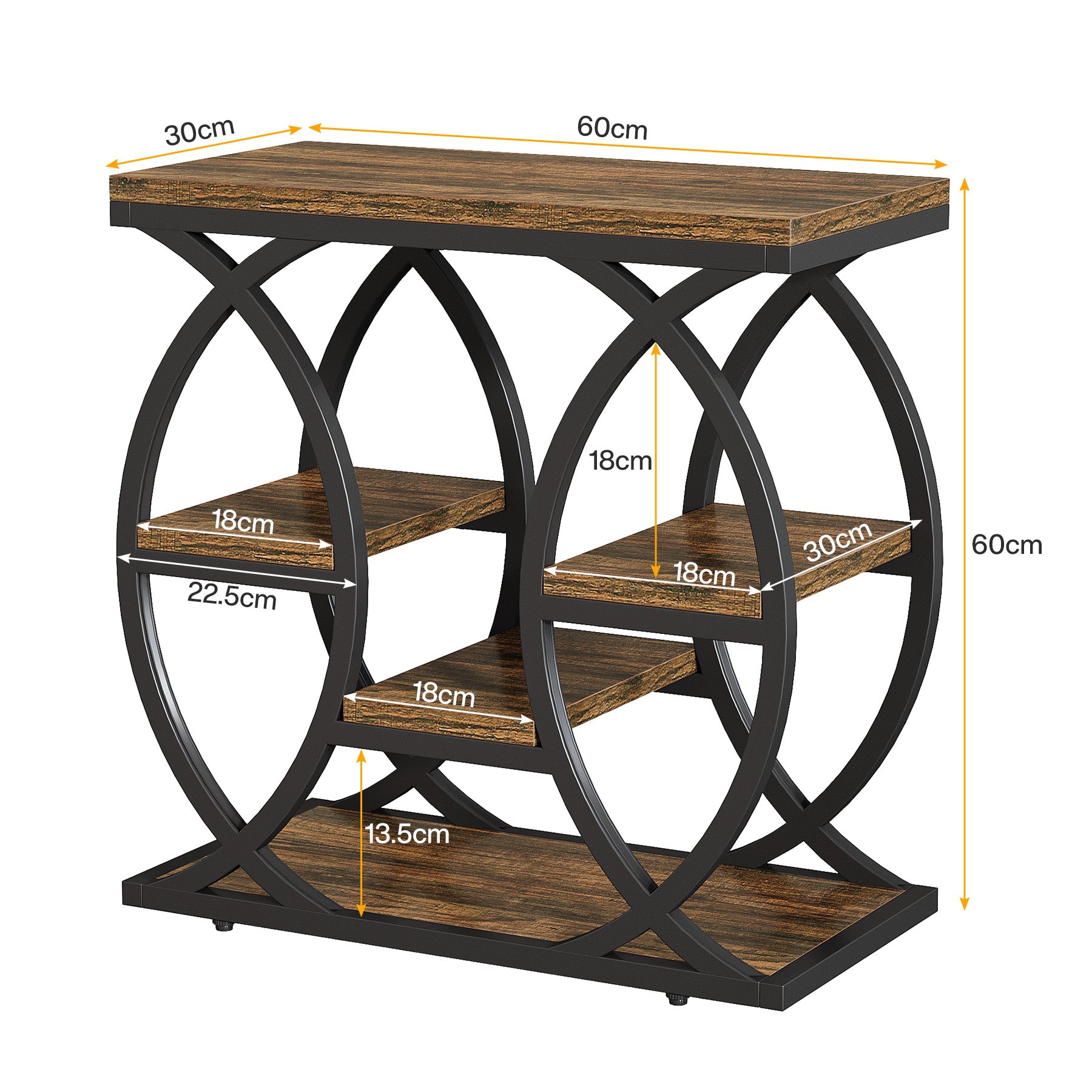 Tribesigns Bijzettafel met 4 Planken, 60 cm Smal Nachtkastje met Opbergruimte voor Woonkamer