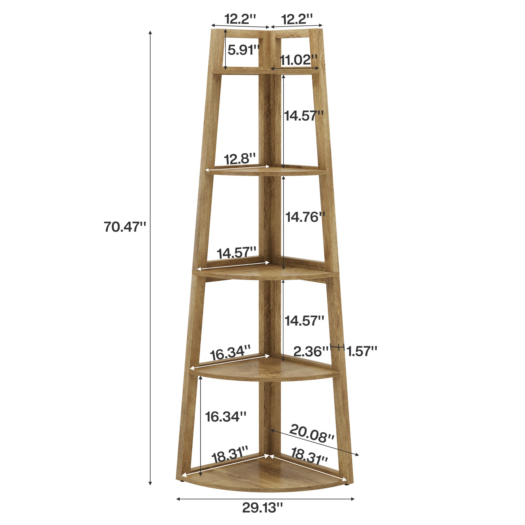 178 cm Tribesigns hoog hoekrek met 5 planken, ruimtebesparende opbergkast voor woonkamer en keuken