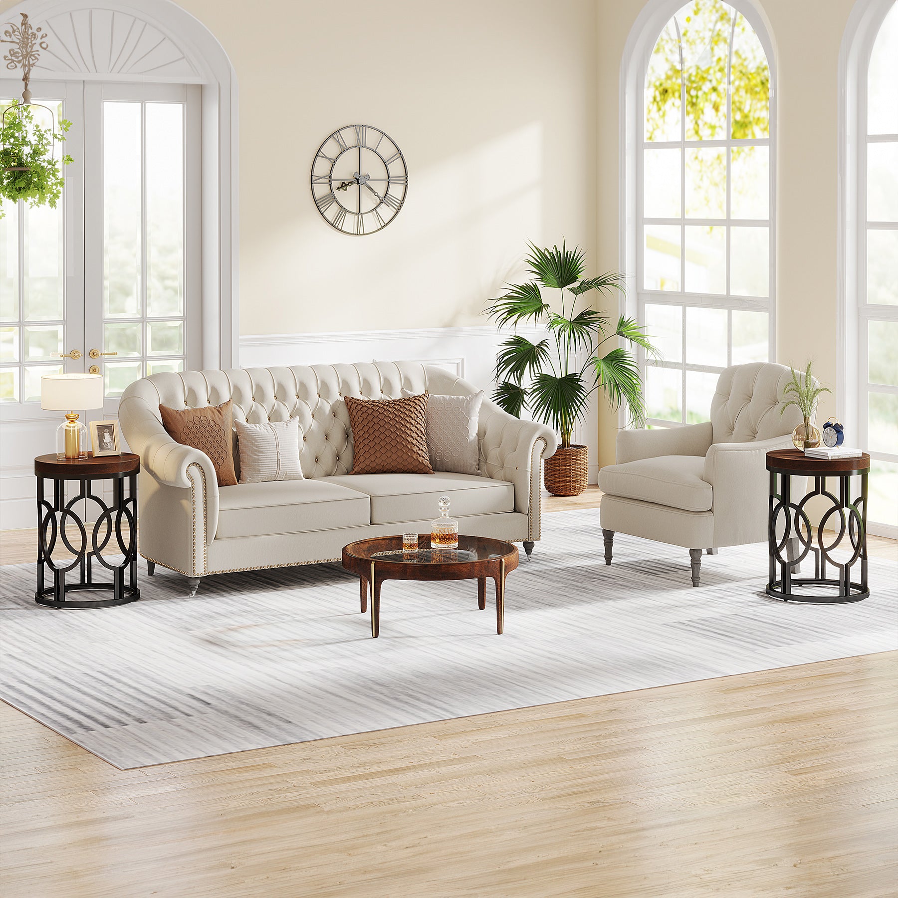 Ronde Bijzettafel van 45 cm met Industrieel Hol Metalen Frame