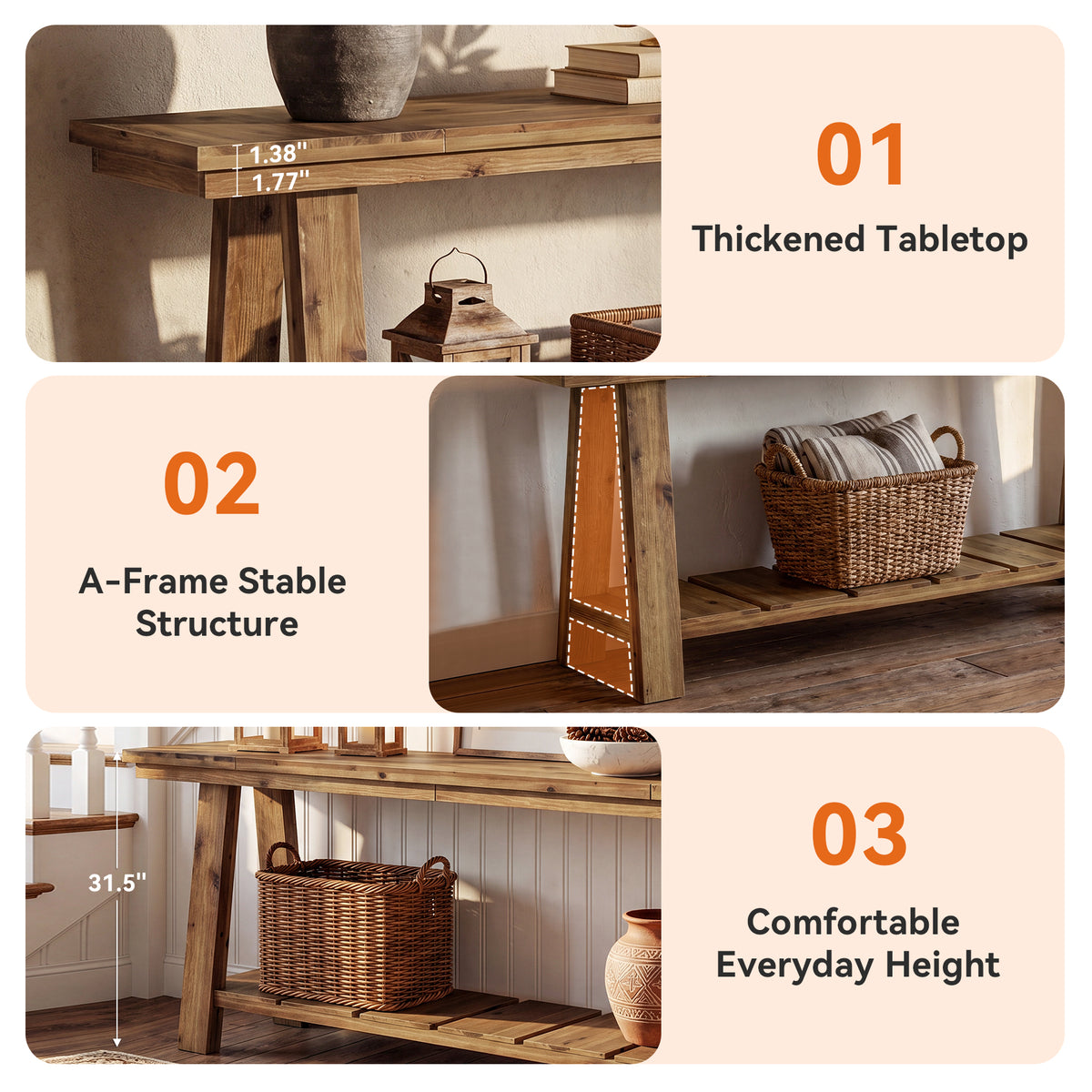 200 cm Tribesigns houten consoletafel met 2 niveaus, lange haltafel met opbergruimte voor woonkamer en hal