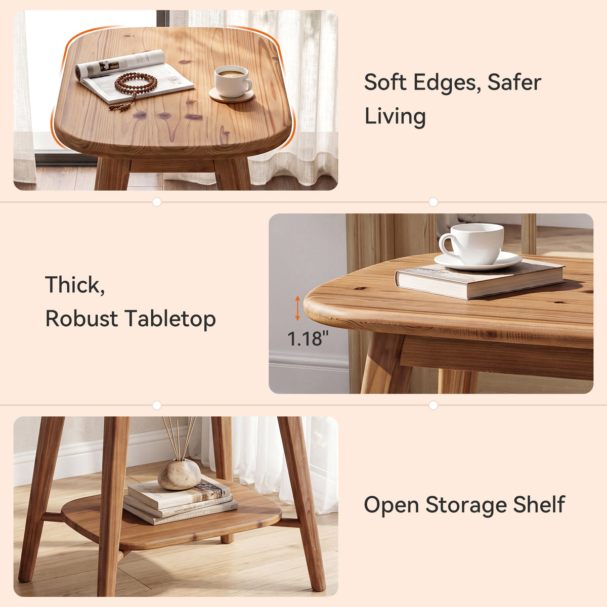 60 cm Tribesigns massief houten bijzettafel met 2 opbergniveaus, rustiekbruine ovale tafel voor woonkamer