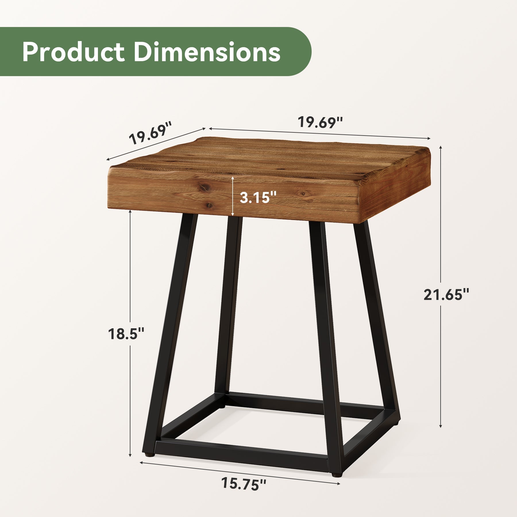 Tribesigns bijzettafel van massief hout, 50 cm, vierkant nachtkastje met metalen onderstel