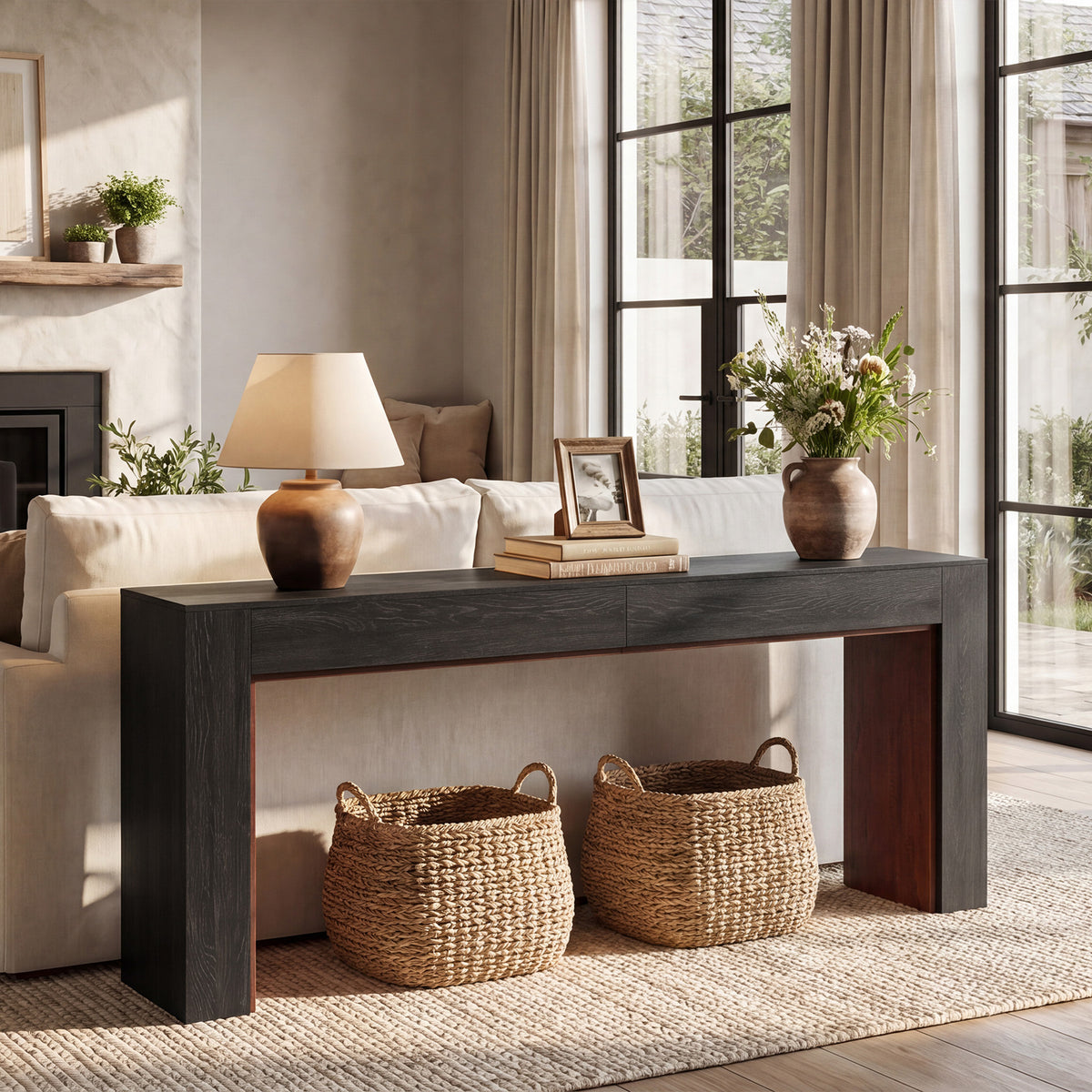 Tribesigns 200 cm lange consoletafel met tweekleurig ontwerp en stabiele basis, smalle banktafel voor hal en woonkamer