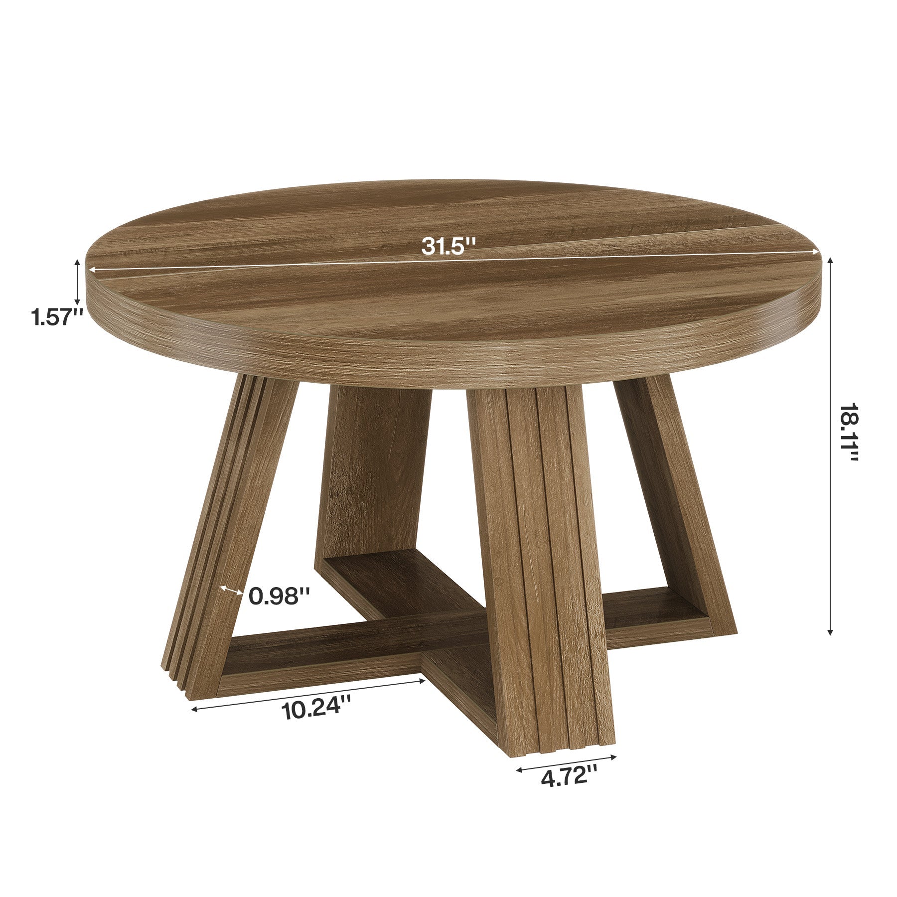 80 cm ronde salontafel, landelijke centrumtafel met massief blad voor in de woonkamer