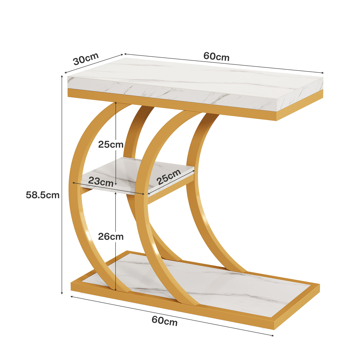 60 cm Tribesigns smalle C-vormige bijzettafel met 3 niveaus, industriële tafel voor bank en slaapkamer