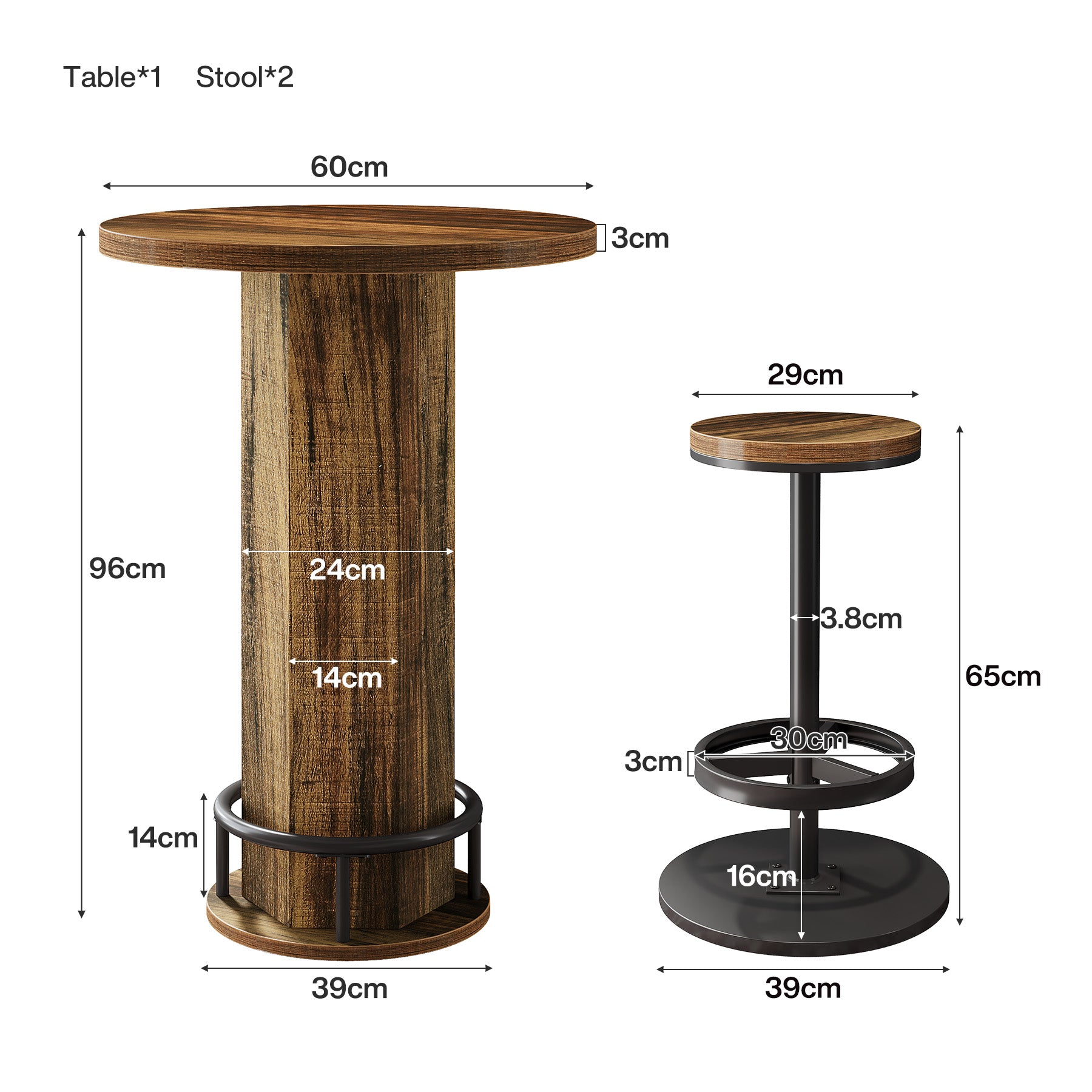 Tribesigns 3-delige Eettafelset voor 2, Kleine Ronde Keukentafel met 2 Stoelen
