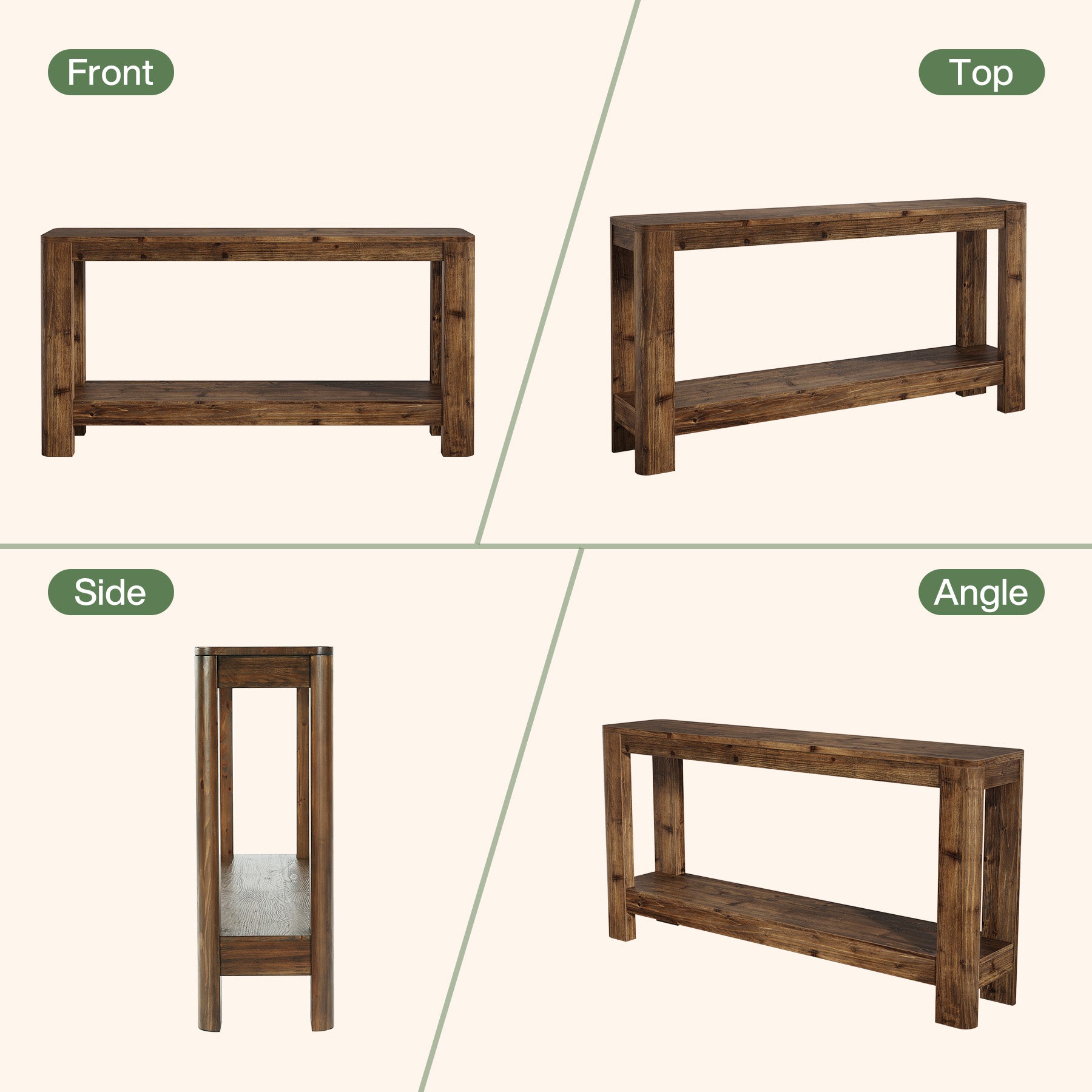 160 cm Massief Houten Consoletafel, Smalle Farmhouse Sidetable met Rek