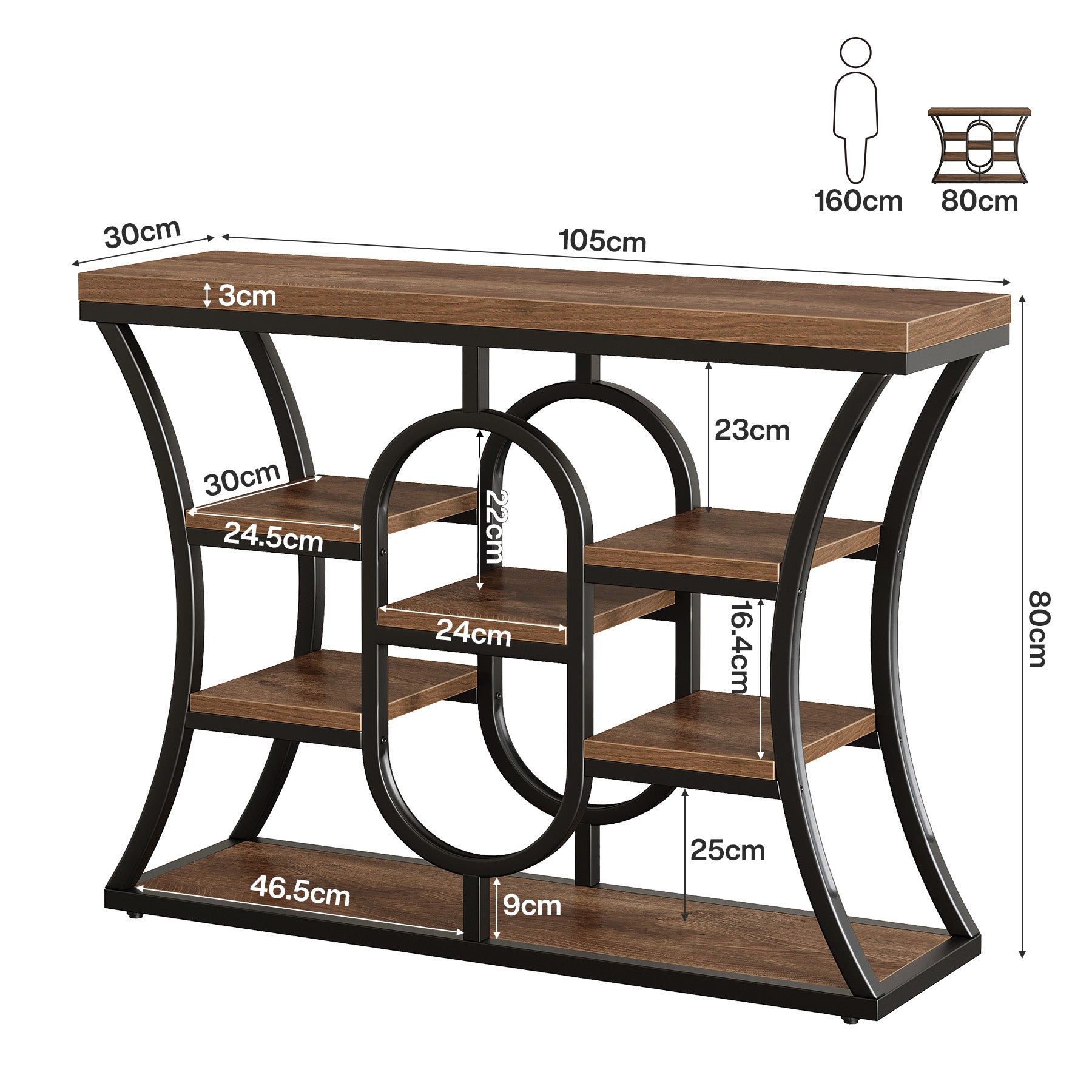 105 cm Smalle Consoletafel met Opbergrekken, Industriële Entreetafel voor Hal Woonkamer Achter Bank