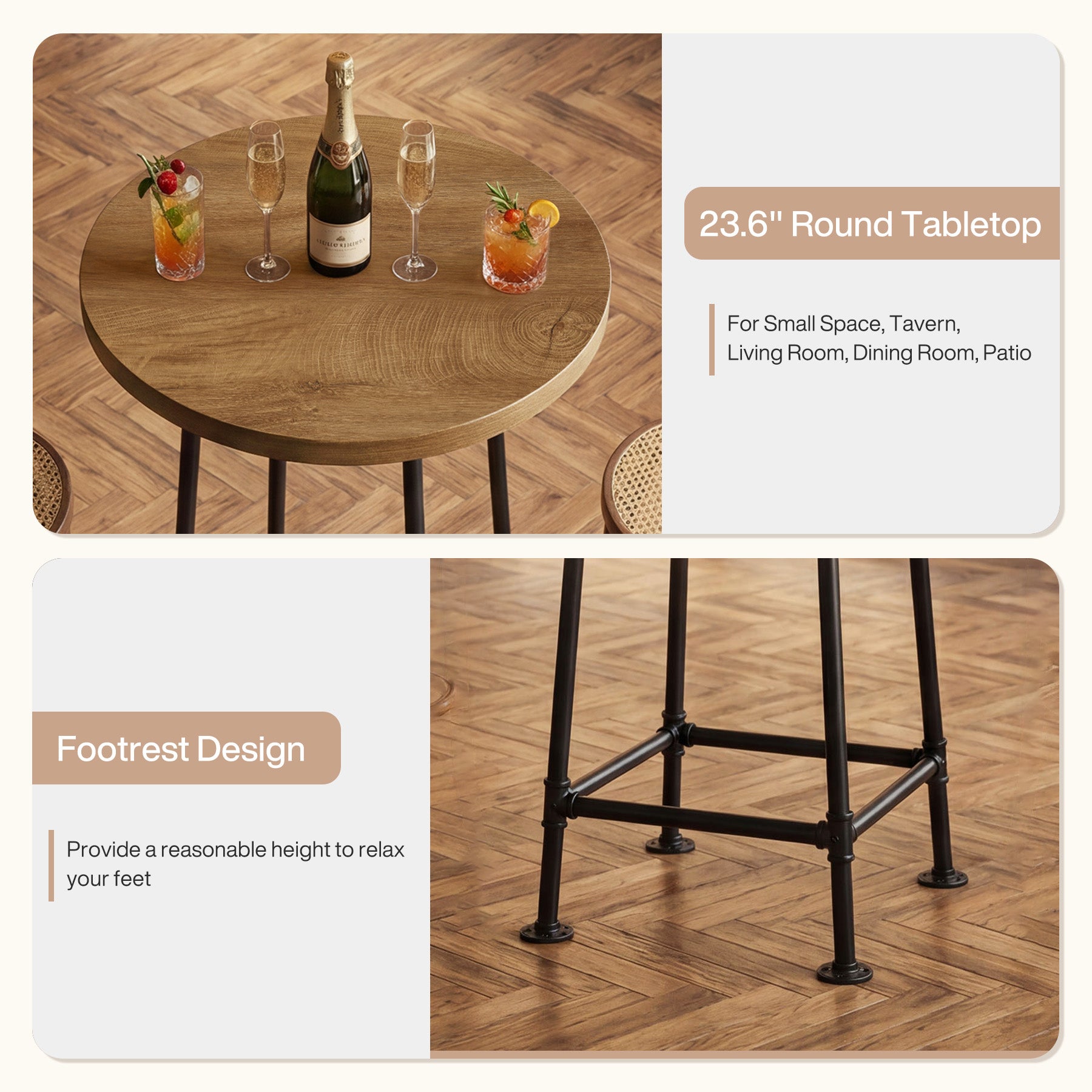 95 cm Ronde Bartafel met Metalen Voetsteun, Industriële Statafel voor Keuken en Bistro (Alleen Tafel)