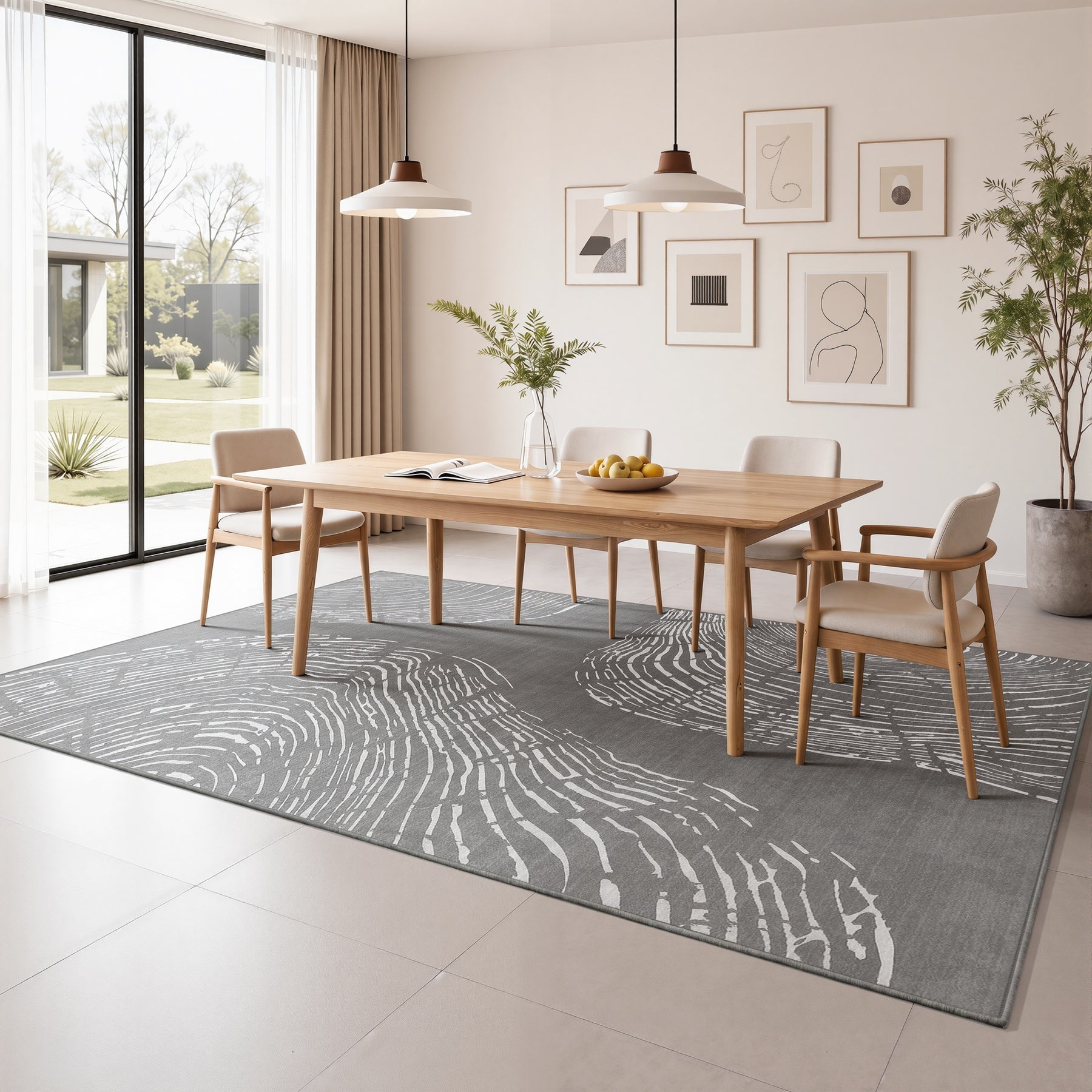Tribesigns wasbaar woonkamertapijt, zacht laagpolig tapijt met abstract patroon, minimalistische boho-stijl, antislip