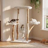 Tribesigns kattenboom van massief hout – 130 cm krabpaal met hangmat, ligvlakken en wasbare kussens 3