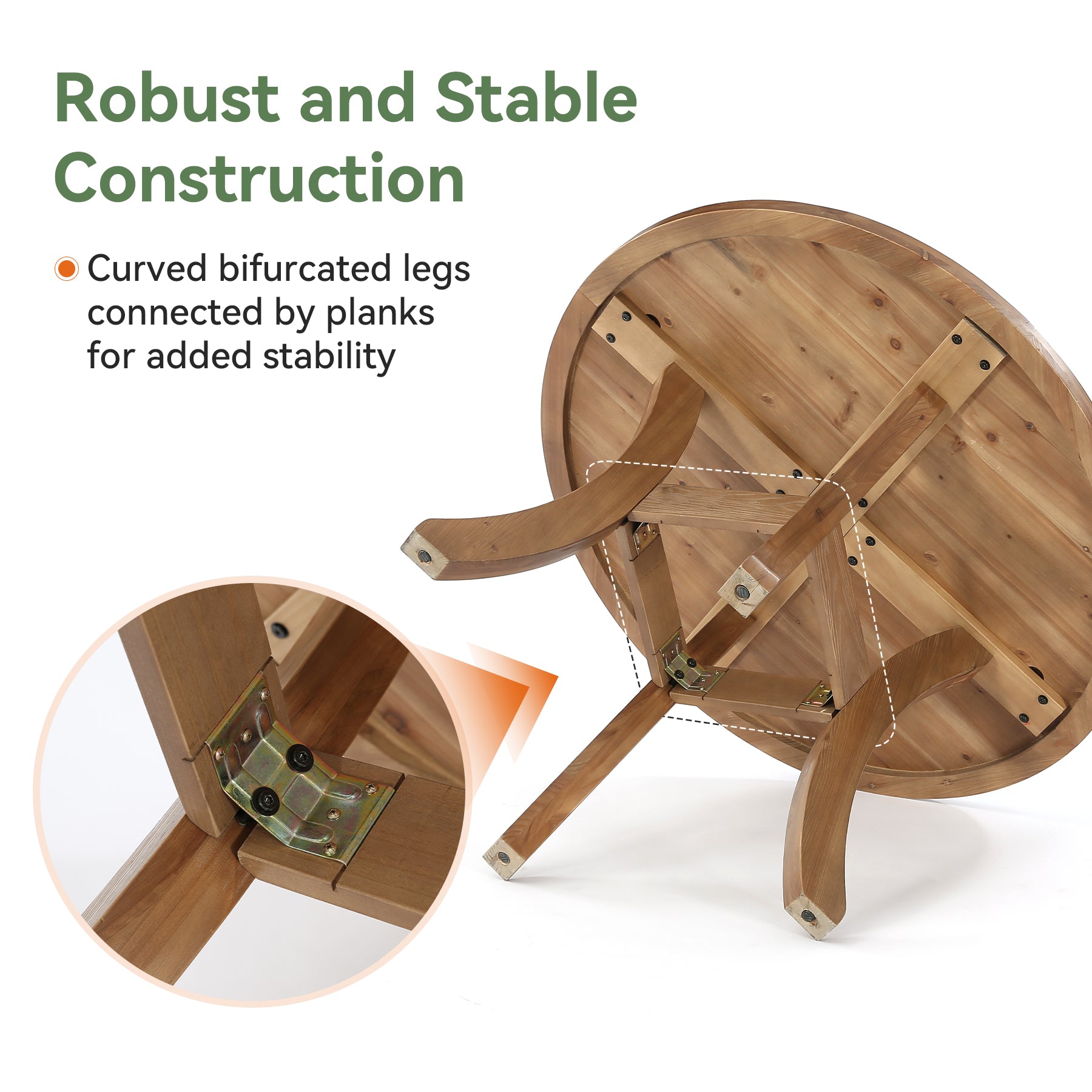 120 cm Massief Houten Ronde Eettafel, Farmhouse Tafel met Gebogen Poten