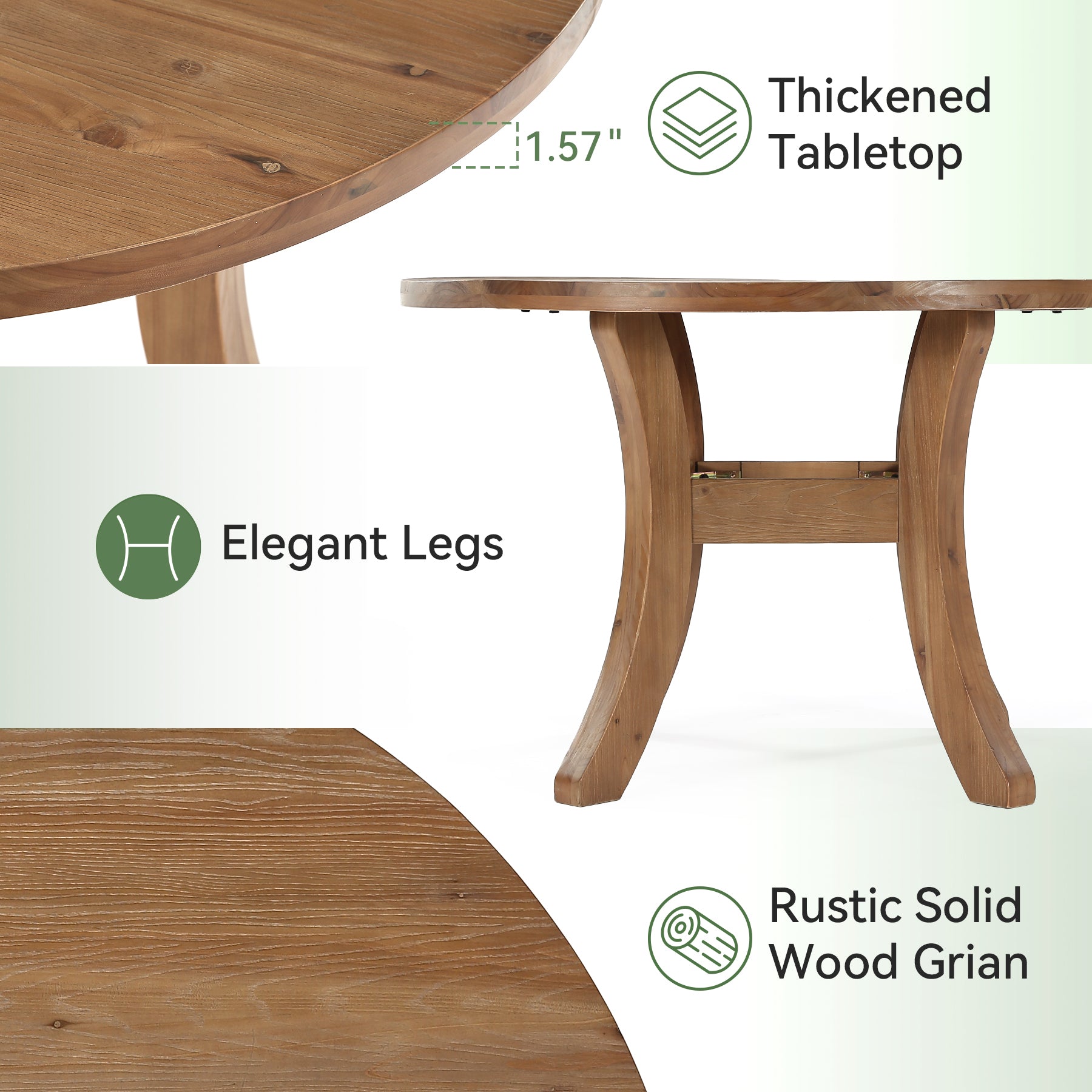 120 cm Massief Houten Ronde Eettafel, Farmhouse Tafel met Gebogen Poten