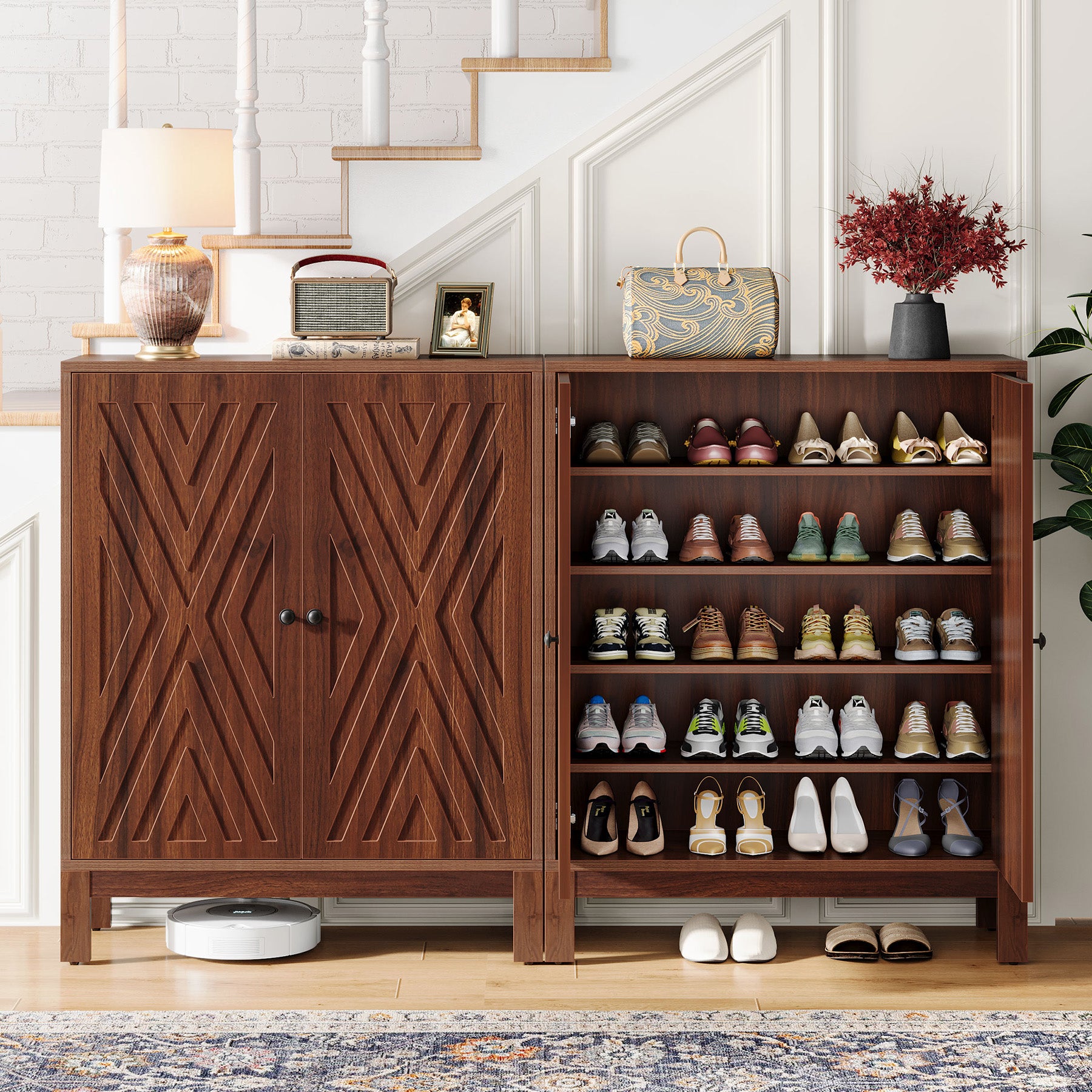 110 cm Schoenenkast met Verstelbare Planken, Vrijstaand Schoenenrek voor Hal of Woonkamer