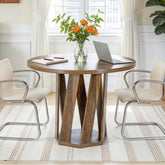 80 cm Ronde Vergadertafel Voor 2-4 Personen, Kleine Houten Kantoor Tafel in Rustic Bruin 3