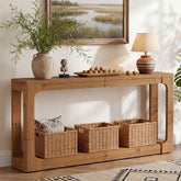 160 cm Tribesigns massief houten sidetable, rustiekbruin met 2 opbergniveaus voor de hal en woonkamer 3