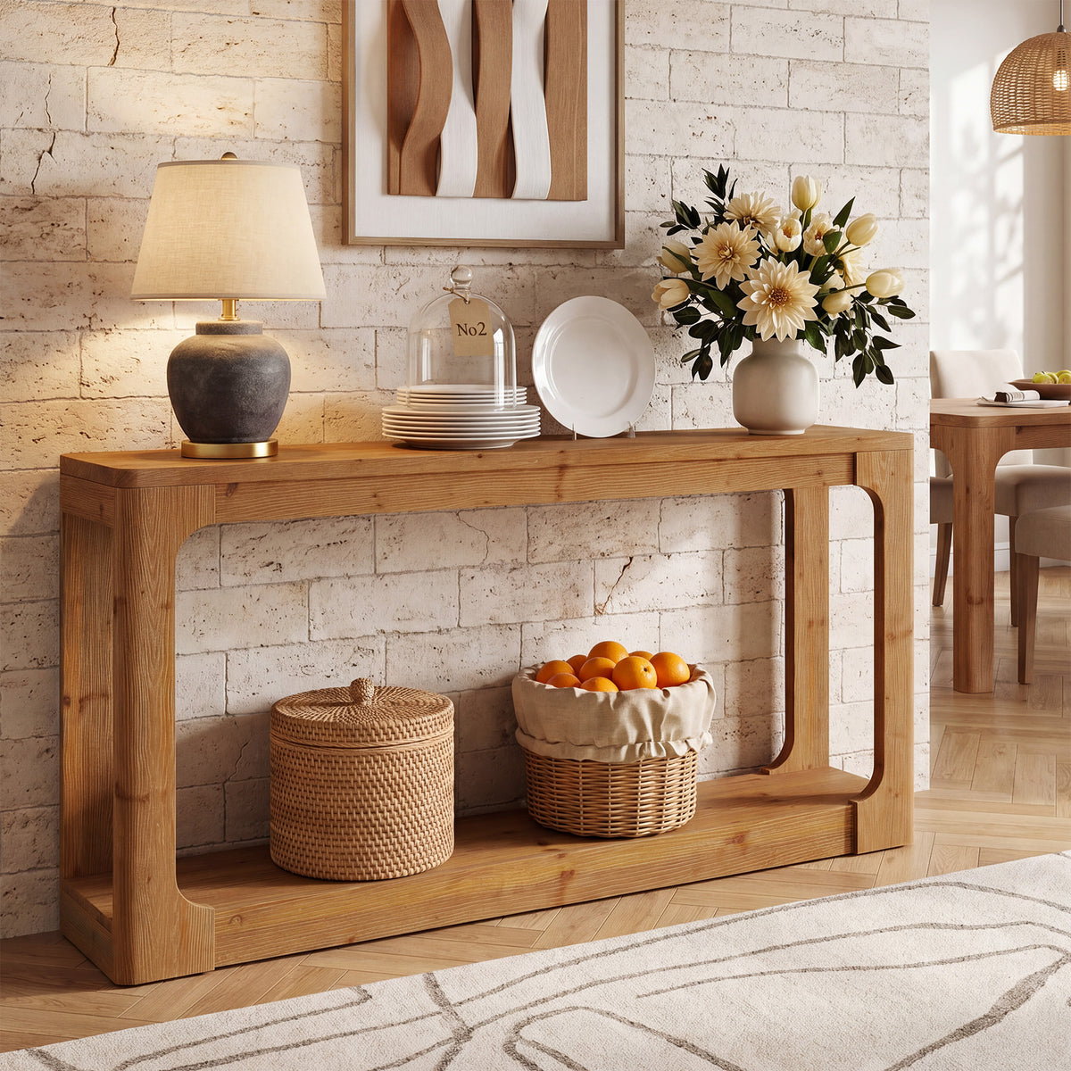 160 cm Tribesigns massief houten sidetable, rustiekbruin met 2 opbergniveaus voor de hal en woonkamer
