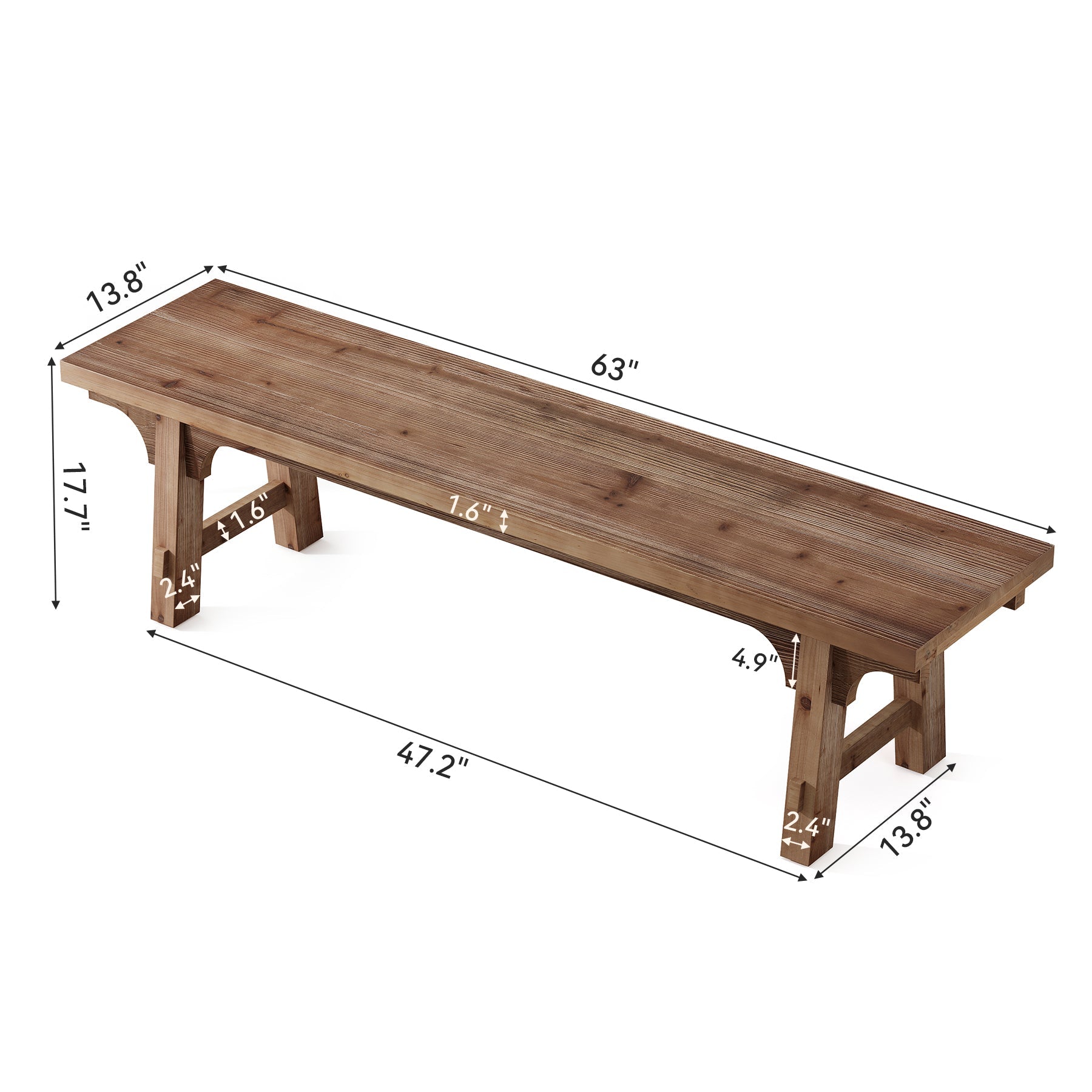 Tribesigns massief houten zitbank 160 cm, lange halbank voor entree en slaapkamer met stevige constructie